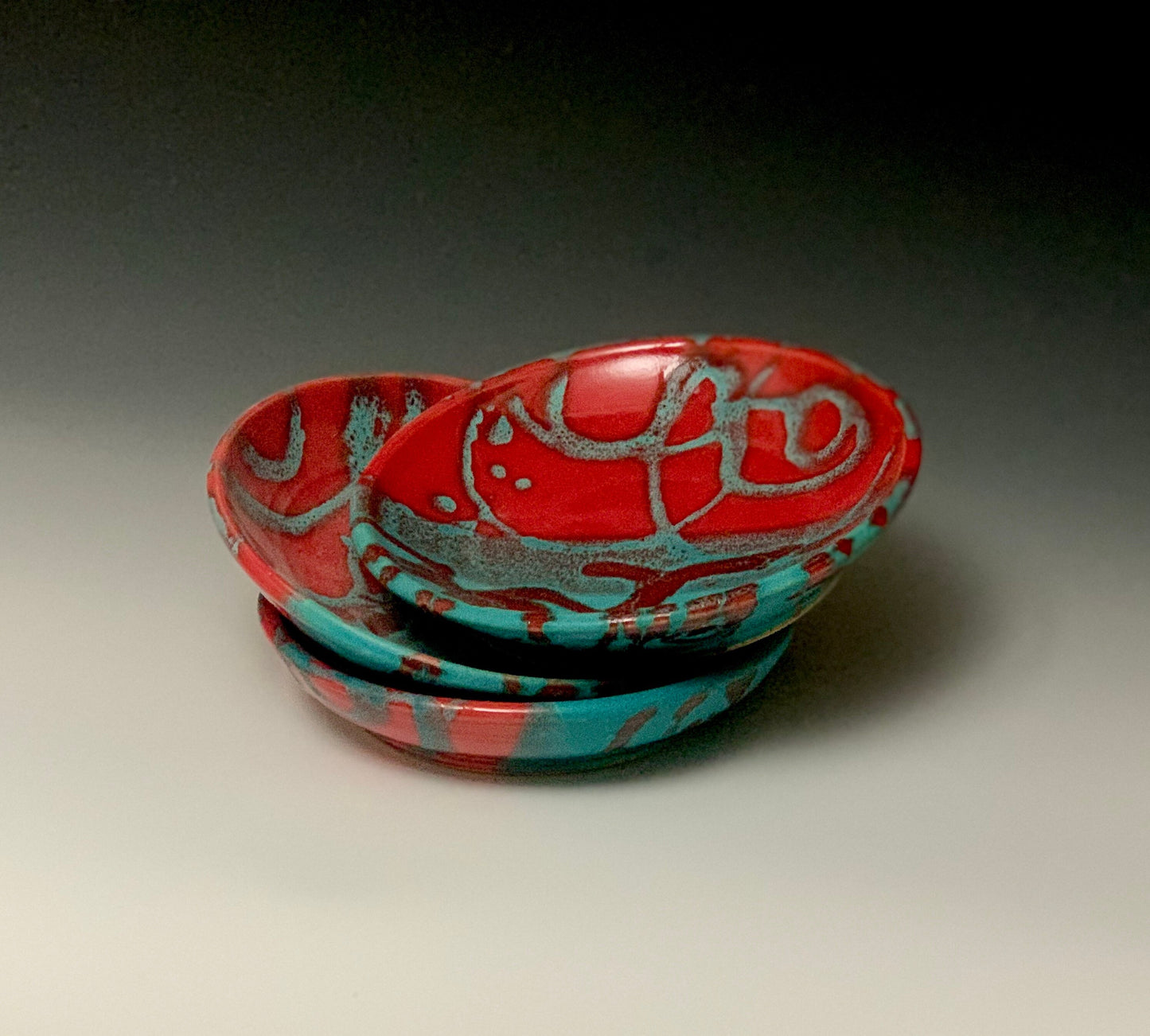 Handmade Stoneware Plate Red and Turquoise 69D