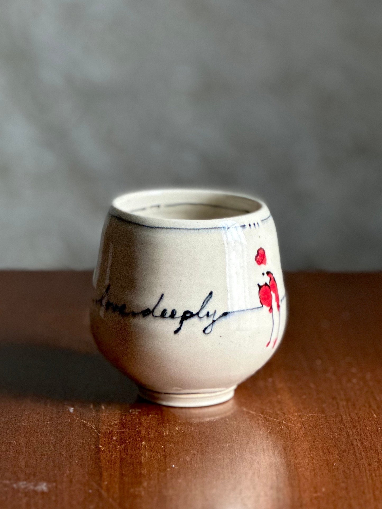 Cup Teacup Handleless Mug Tumbler “Love Deeply” Yunomi Tumbler Bird on a Wire Cup A2416