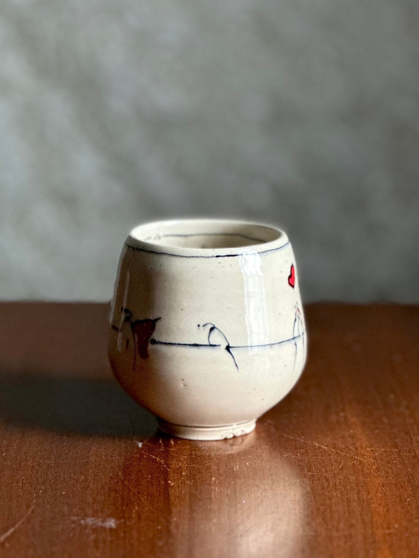 Cup Teacup Handleless Mug Tumbler “Love Deeply” Yunomi Tumbler Bird on a Wire Cup A2416