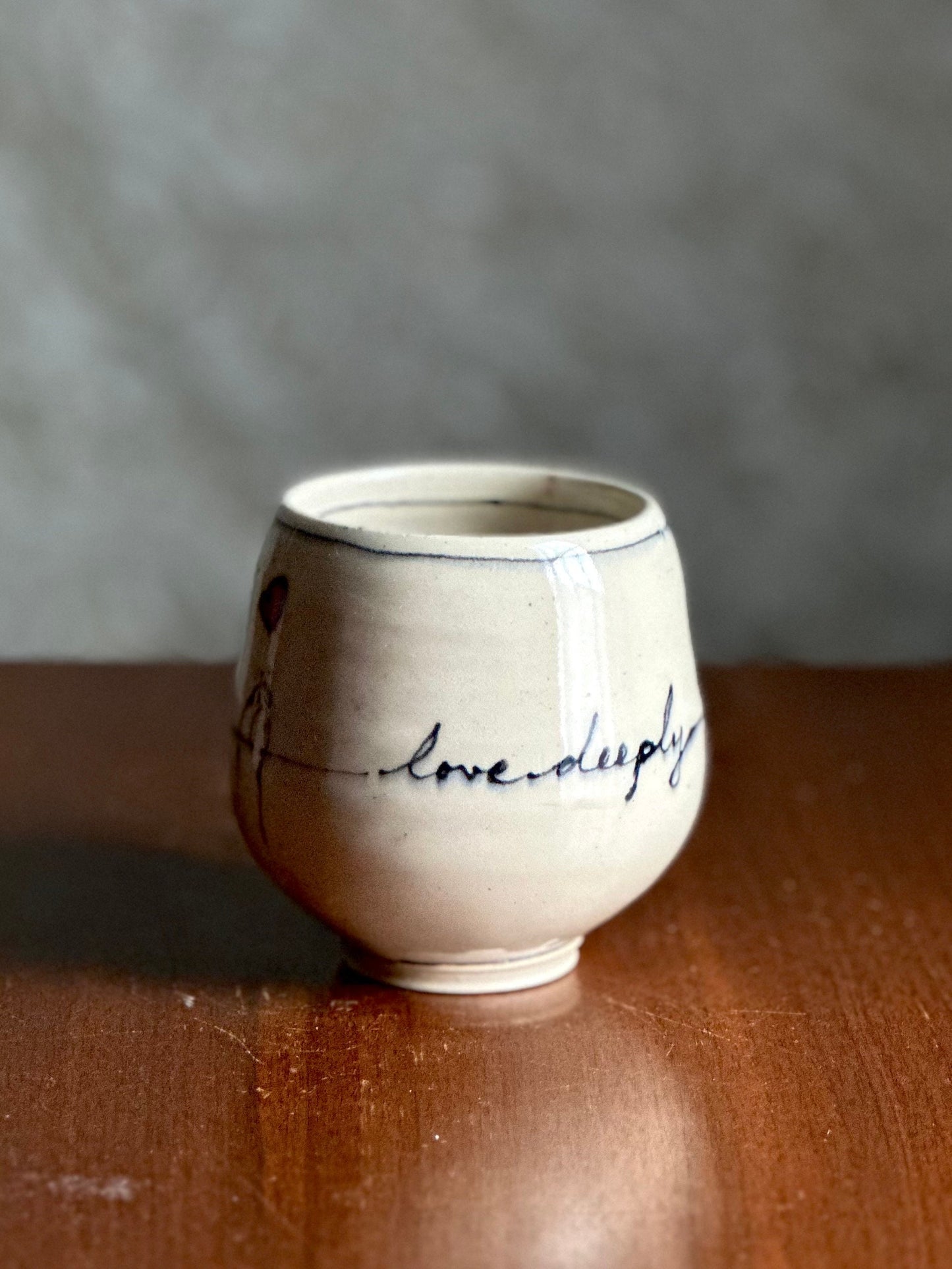 Cup Teacup Handleless Mug Tumbler “Love Deeply” Yunomi Tumbler Bird on a Wire Cup A2416