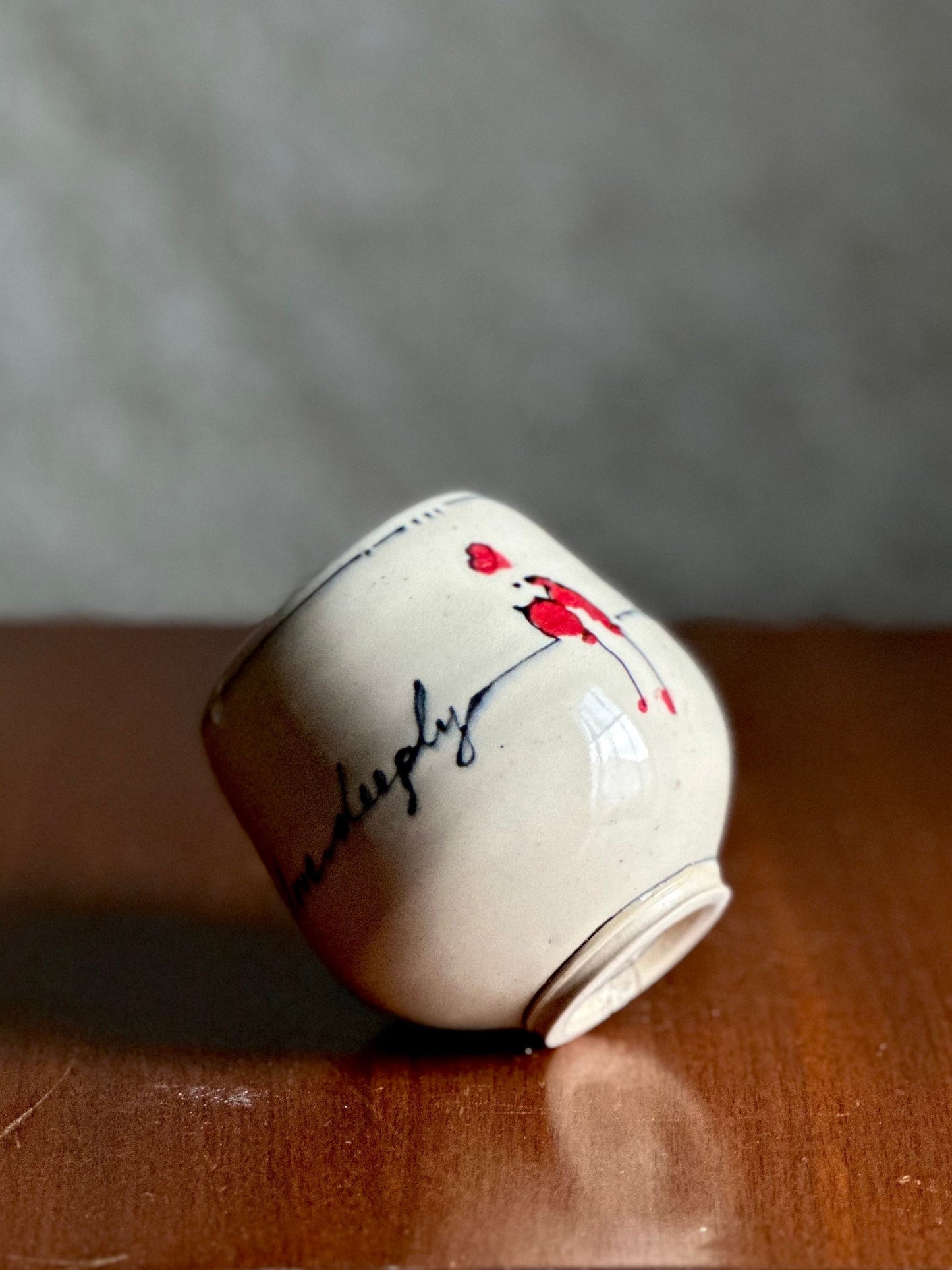 Cup Teacup Handleless Mug Tumbler “Love Deeply” Yunomi Tumbler Bird on a Wire Cup A2416