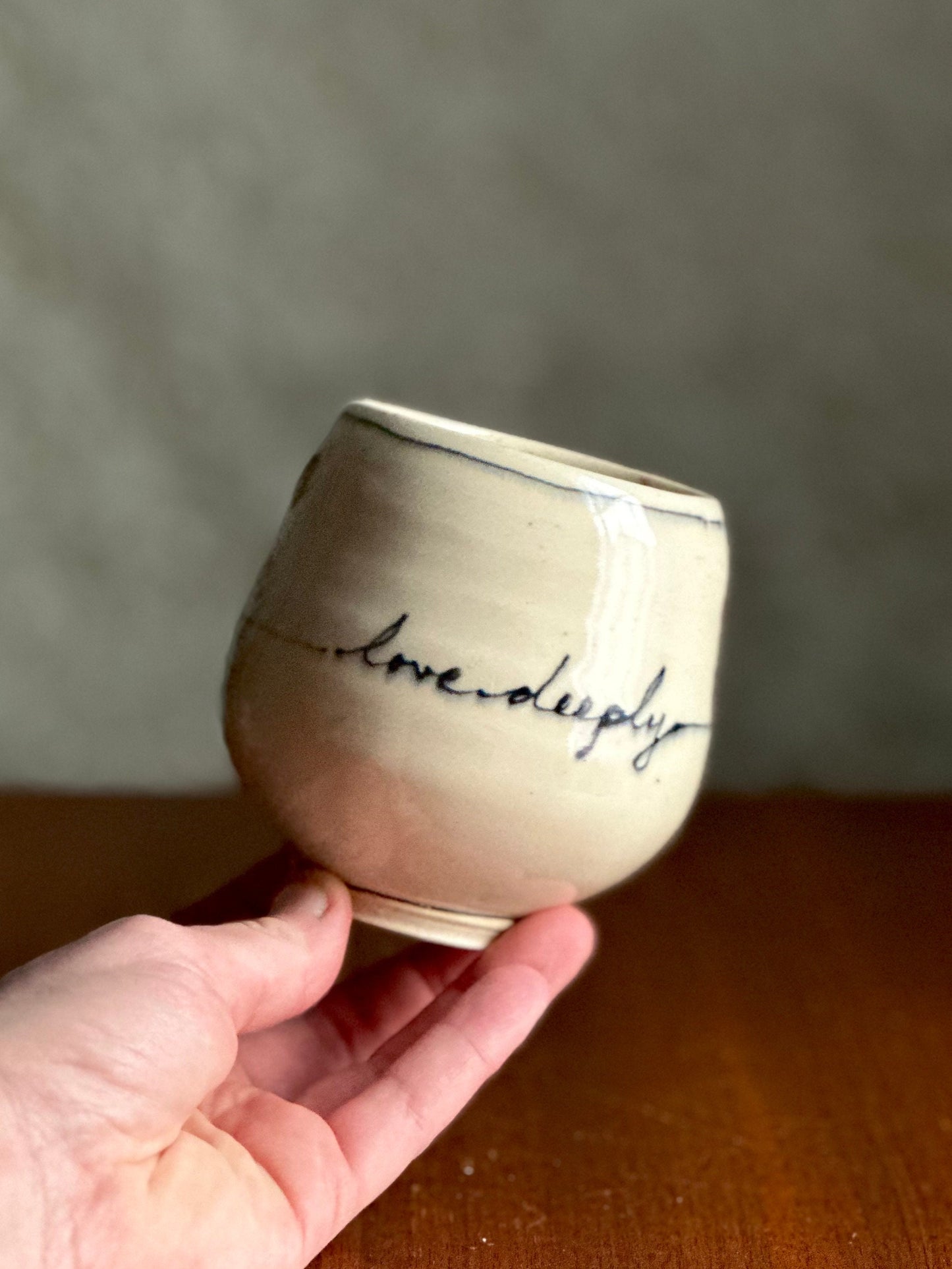 Cup Teacup Handleless Mug Tumbler “Love Deeply” Yunomi Tumbler Bird on a Wire Cup A2416