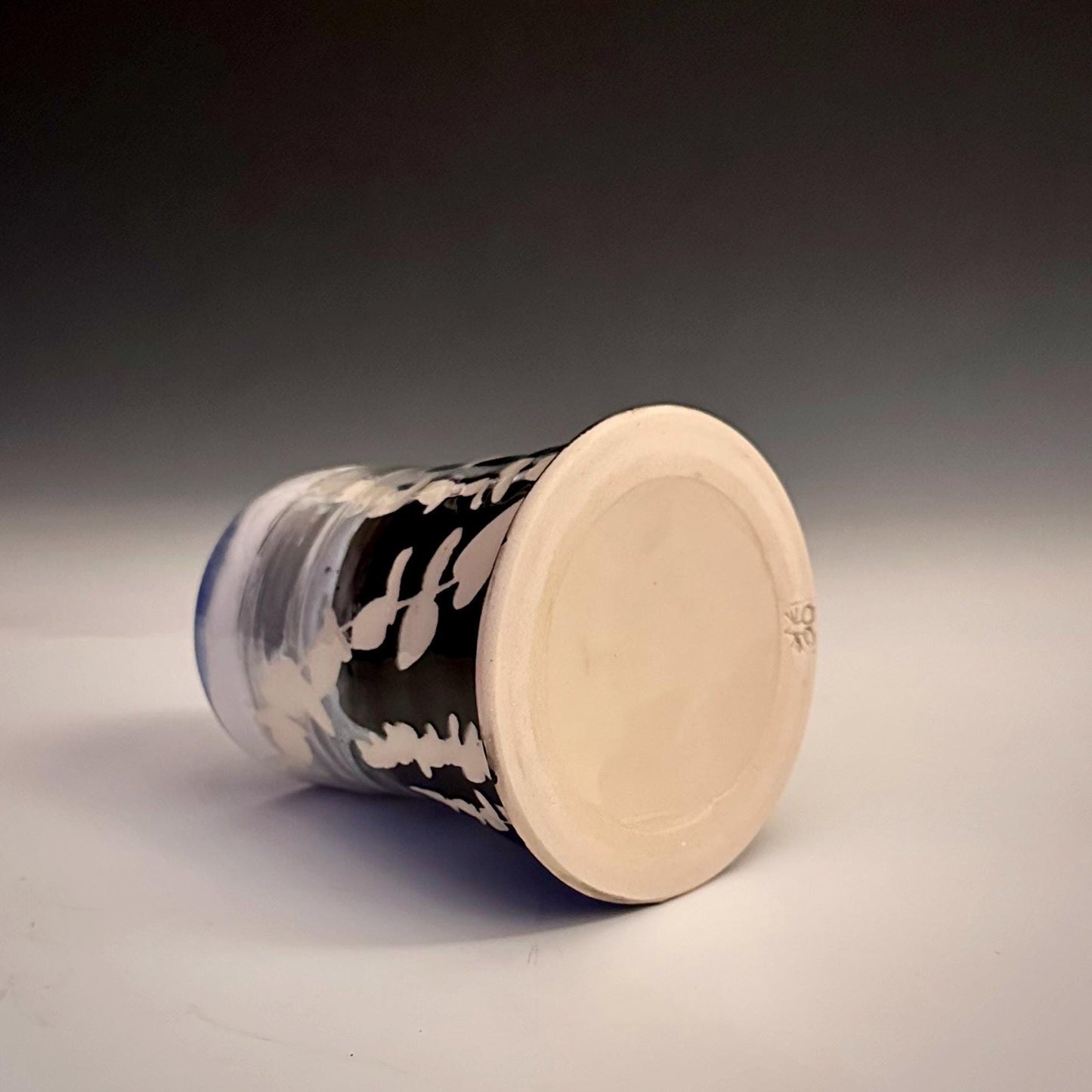 Ceramic Cup Mug Handleless Mug Stoneware Clay Cup Mug Aspen Leaves Black and White A2412