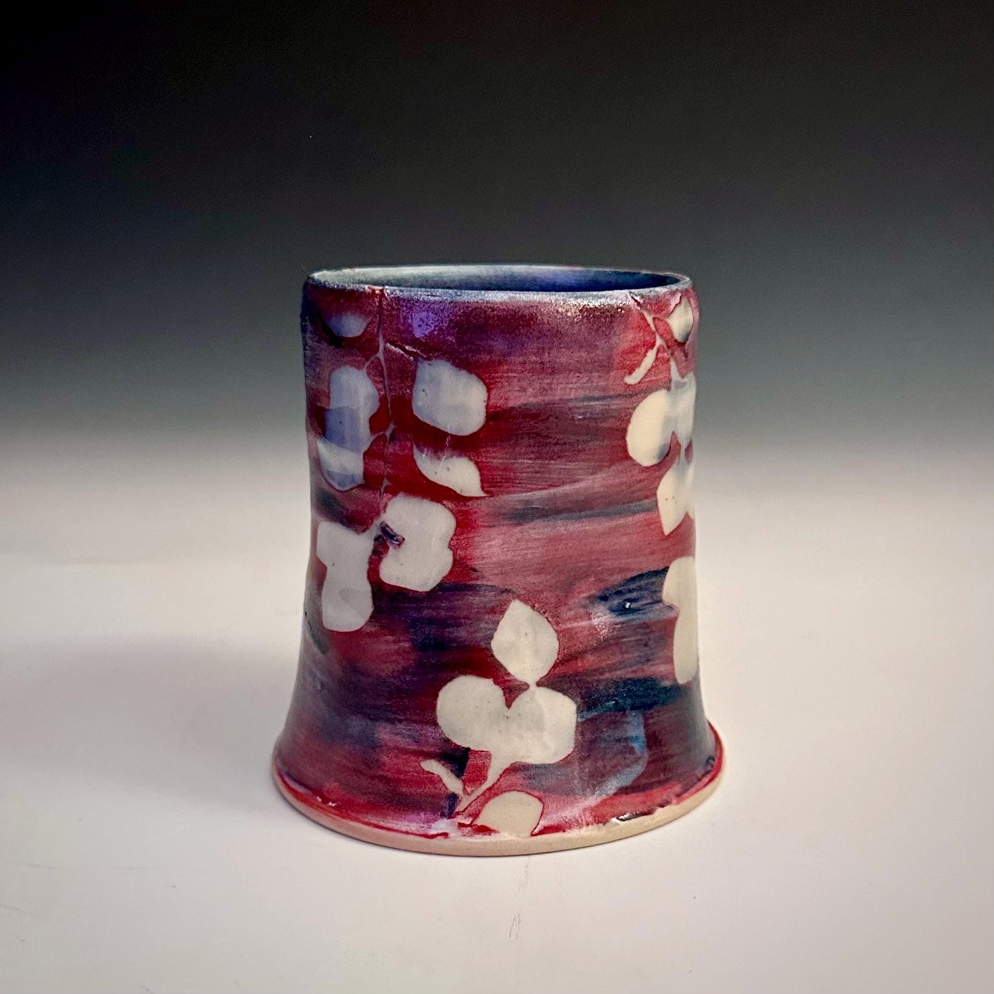 Ceramic Cup Mug Handleless Mug Stoneware Clay Cup Mug Aspen Leaves Black and White A2411