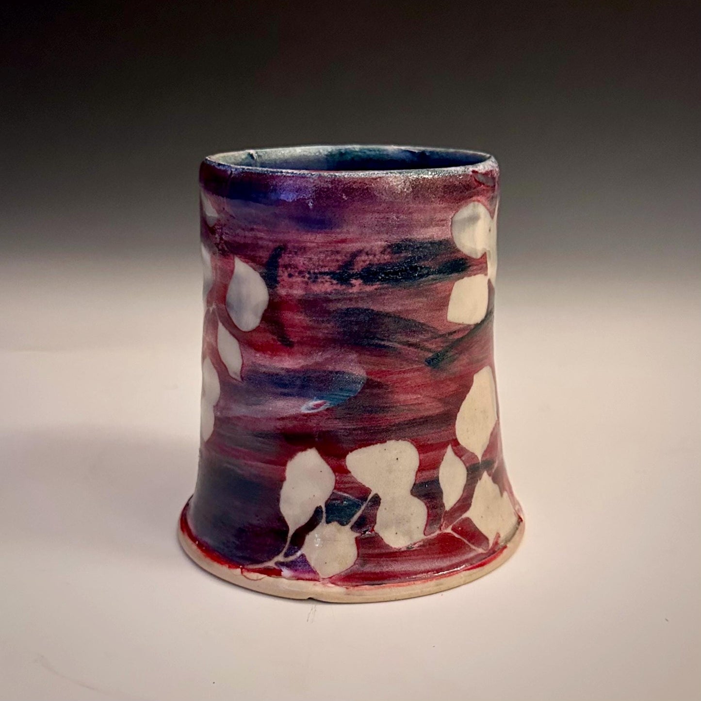 Ceramic Cup Mug Handleless Mug Stoneware Clay Cup Mug Aspen Leaves Black and White A2411