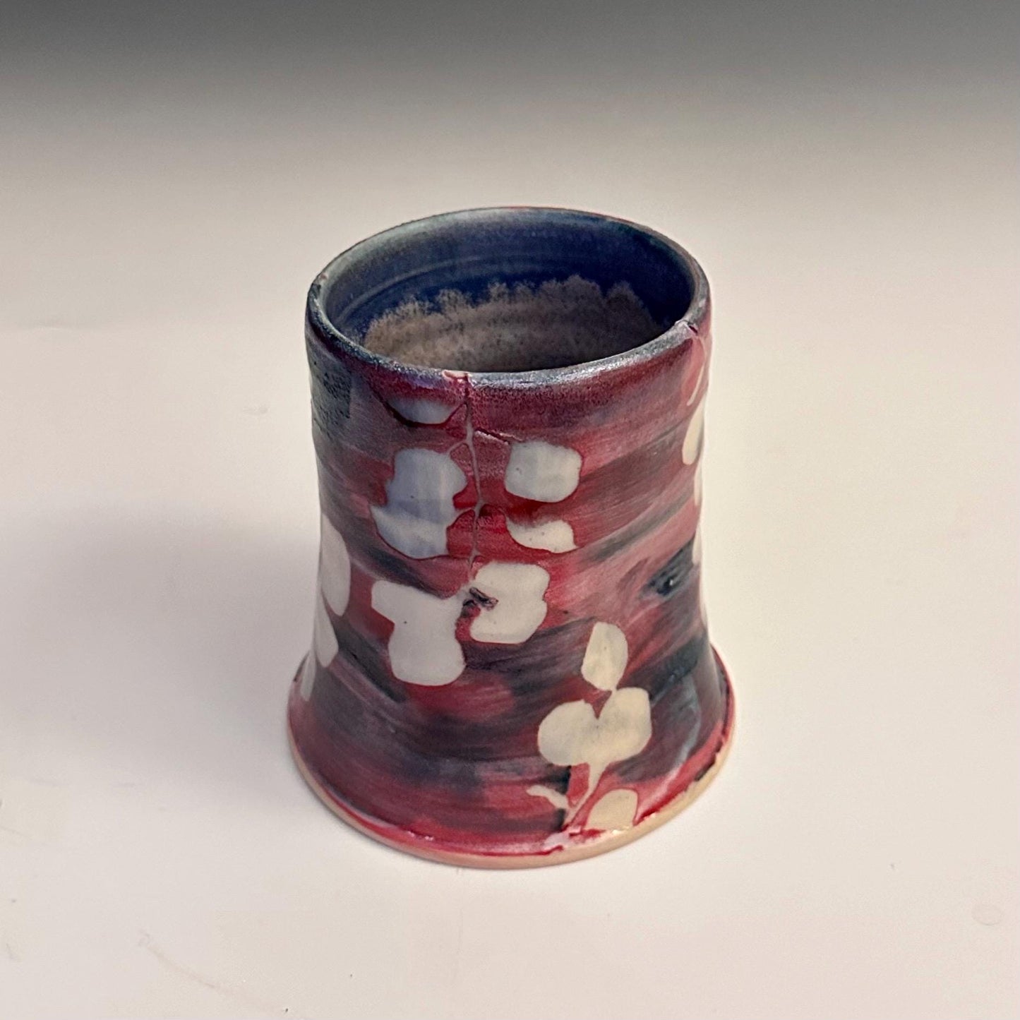 Ceramic Cup Mug Handleless Mug Stoneware Clay Cup Mug Aspen Leaves Black and White A2411