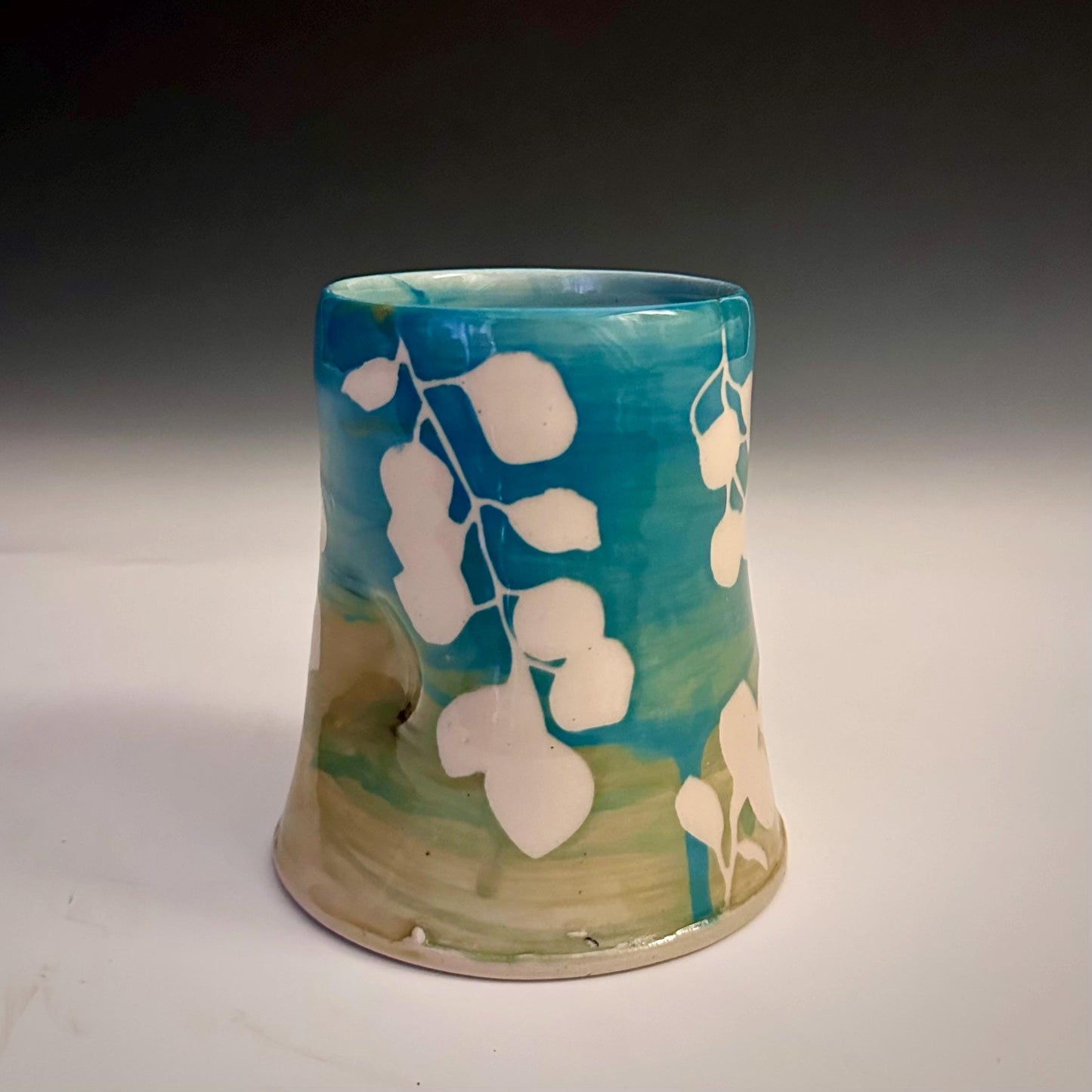 Ceramic Cup Mug Handleless Mug Stoneware Clay Cup Mug Aspen Leaves Black and White A2408