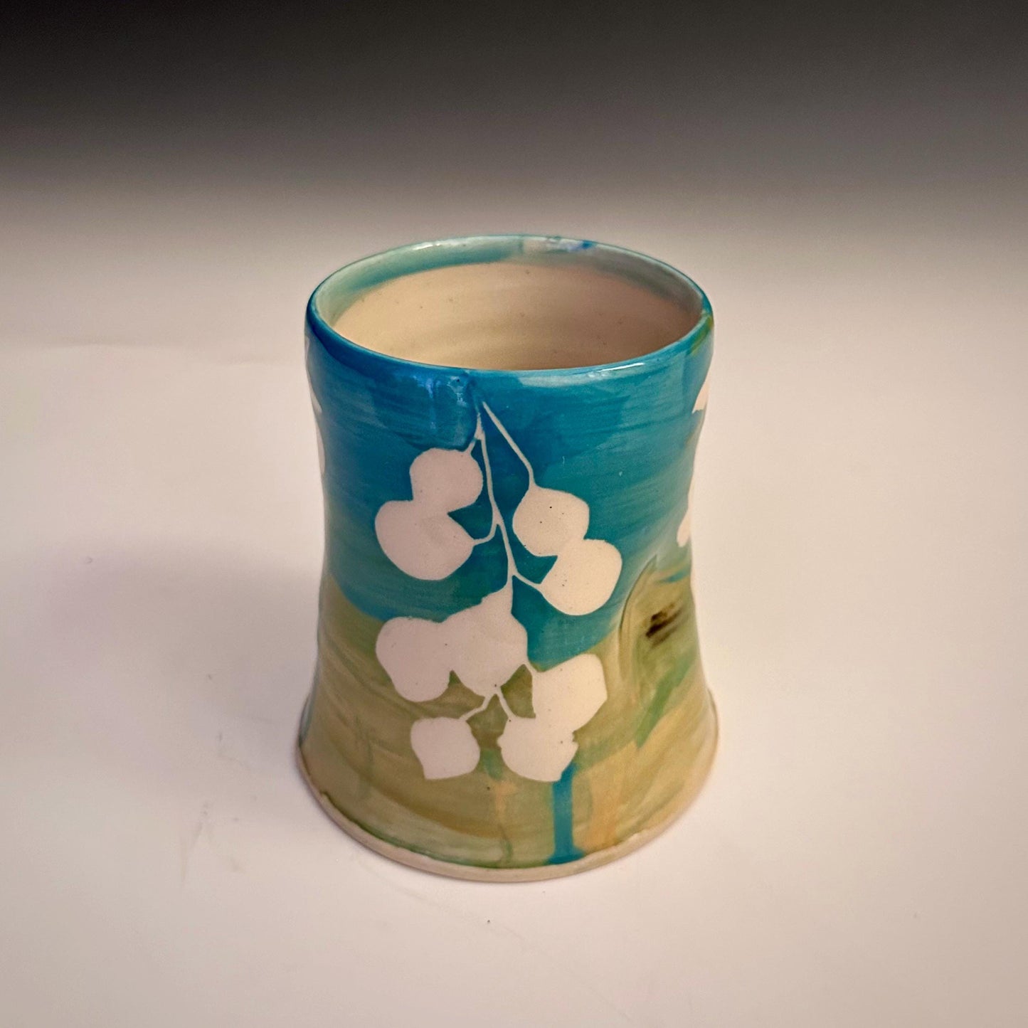 Ceramic Cup Mug Handleless Mug Stoneware Clay Cup Mug Aspen Leaves Black and White A2408