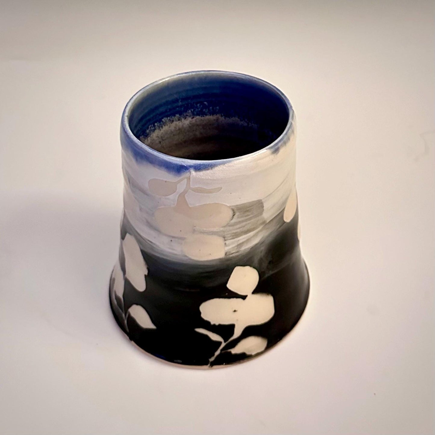 Ceramic Cup Mug Handleless Mug Stoneware Clay Cup Mug Aspen Leaves Black and White A2409