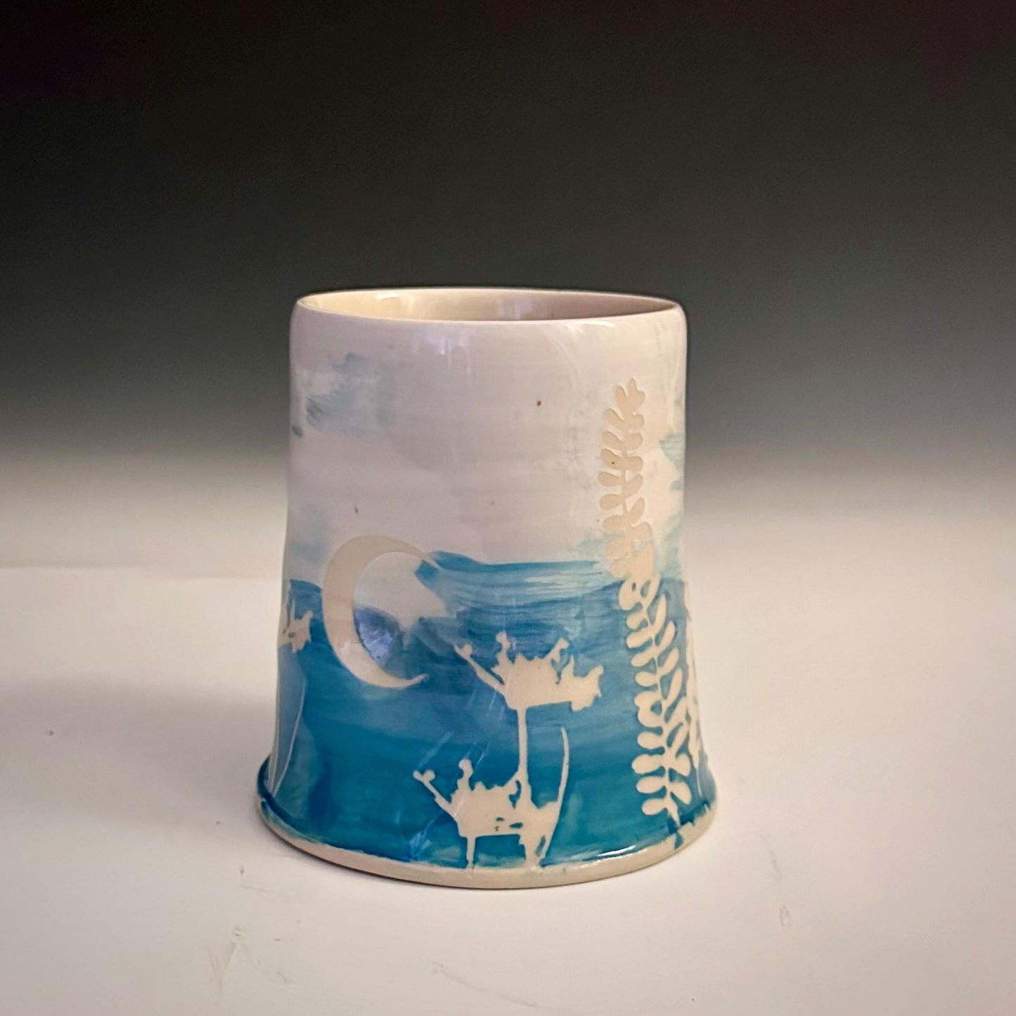 Ceramic Cup Mug Handleless Mug Stoneware Clay Cup Mug Aspen Leaves Black and White A2407