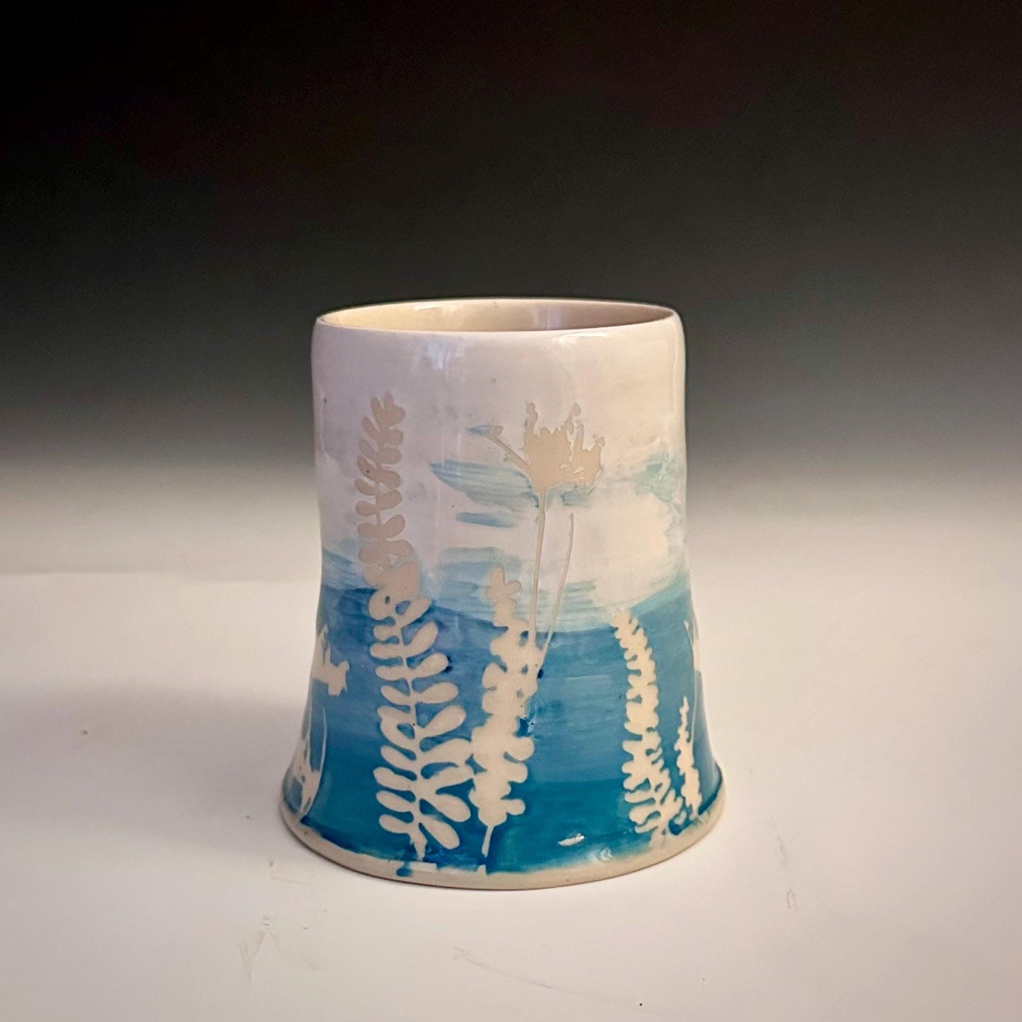 Ceramic Cup Mug Handleless Mug Stoneware Clay Cup Mug Aspen Leaves Black and White A2407