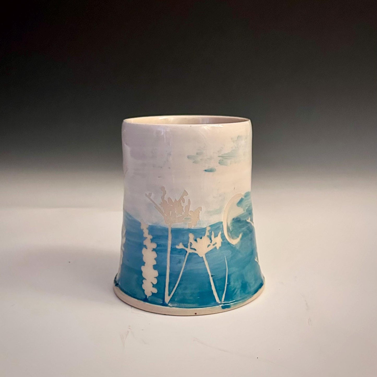 Ceramic Cup Mug Handleless Mug Stoneware Clay Cup Mug Aspen Leaves Black and White A2407
