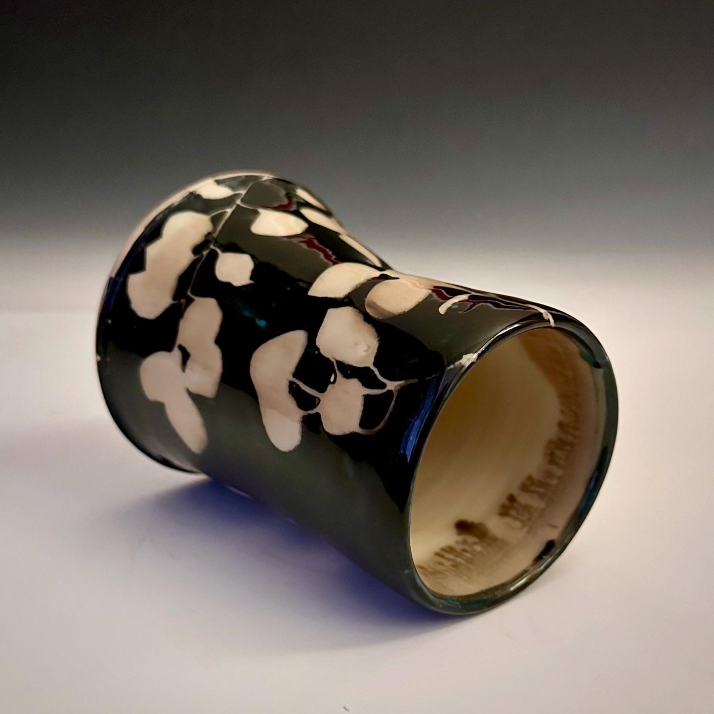 Ceramic Cup Mug Handleless Mug Stoneware Clay Cup Mug Aspen Leaves Black and White A2410