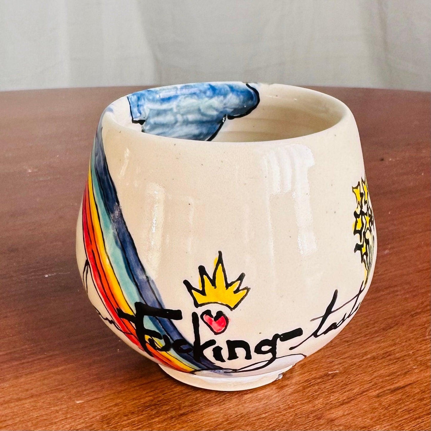 Ceramic Cup Teacup Wine Glass Rainbows Bird Words Curse Yunomi Tea Cup Mug