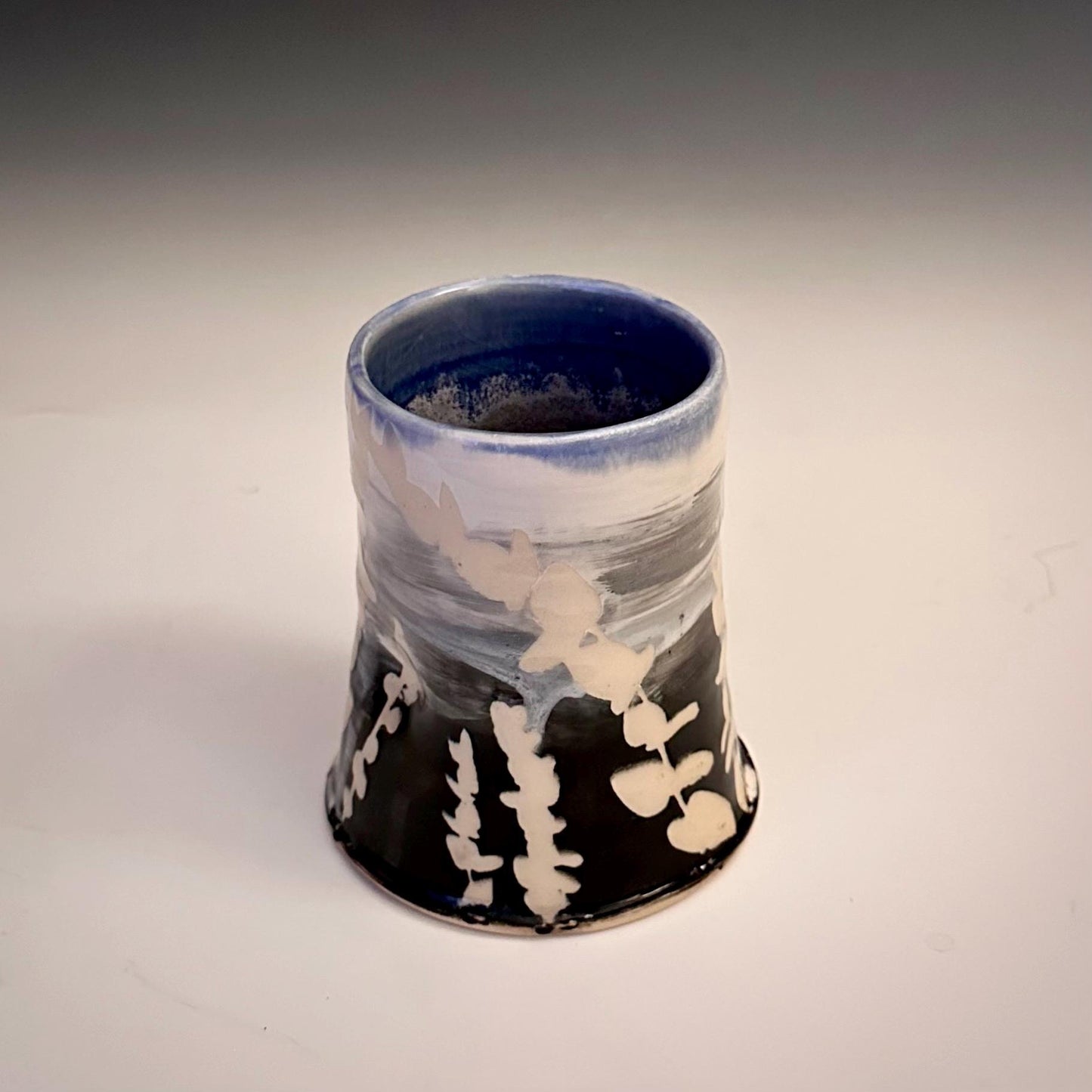 Ceramic Cup Mug Handleless Mug Stoneware Clay Cup Mug Aspen Leaves Black and White A2412