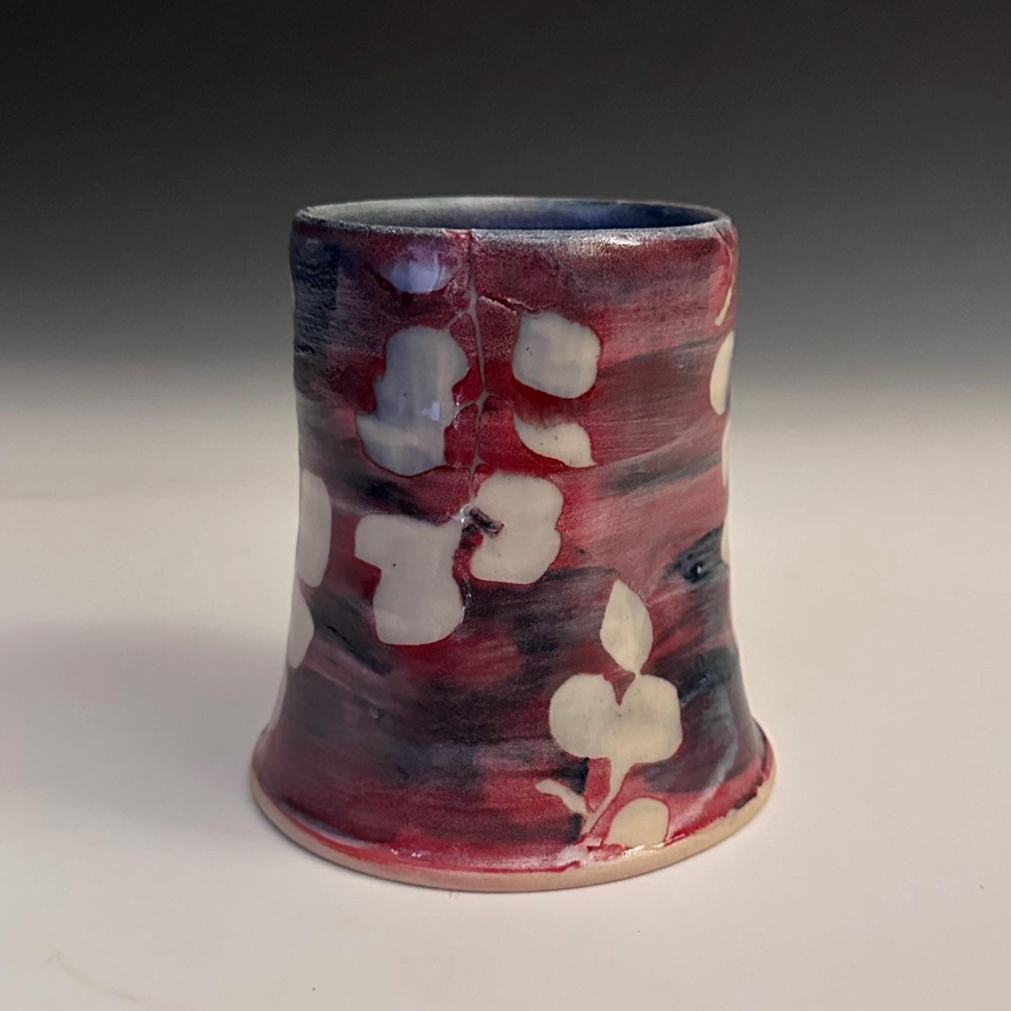 Ceramic Cup Mug Handleless Mug Stoneware Clay Cup Mug Aspen Leaves Black and White A2411