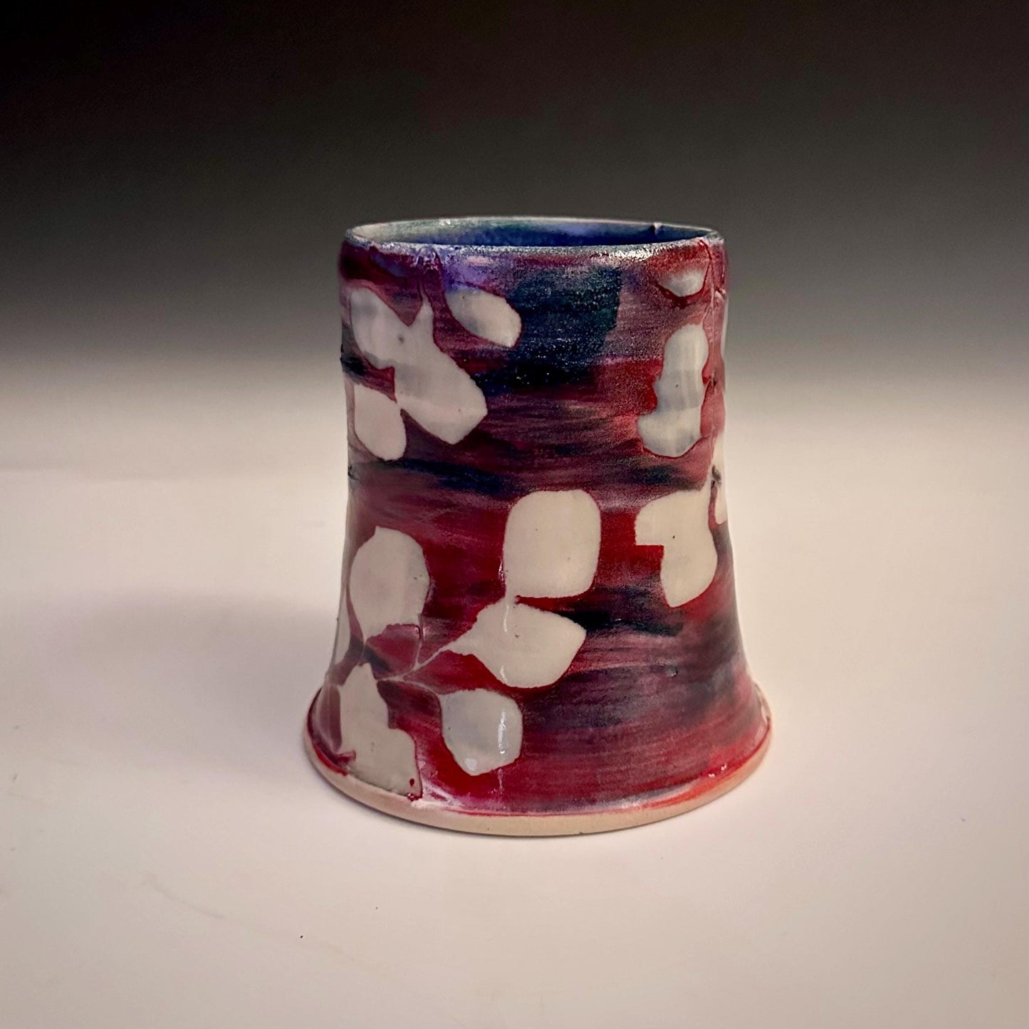Ceramic Cup Mug Handleless Mug Stoneware Clay Cup Mug Aspen Leaves Black and White A2411