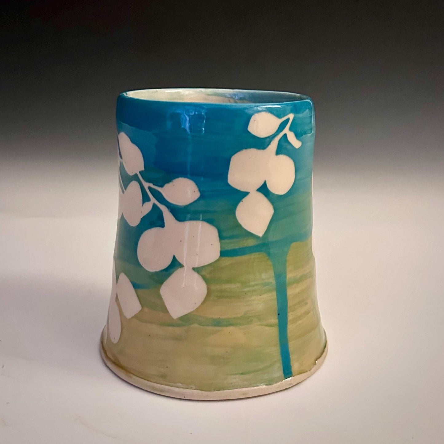 Ceramic Cup Mug Handleless Mug Stoneware Clay Cup Mug Aspen Leaves Black and White A2408