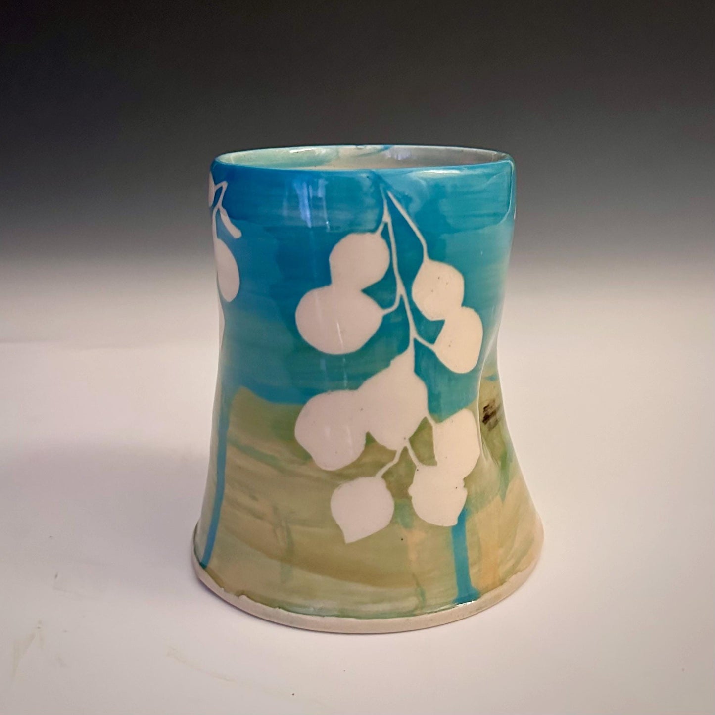 Ceramic Cup Mug Handleless Mug Stoneware Clay Cup Mug Aspen Leaves Black and White A2408