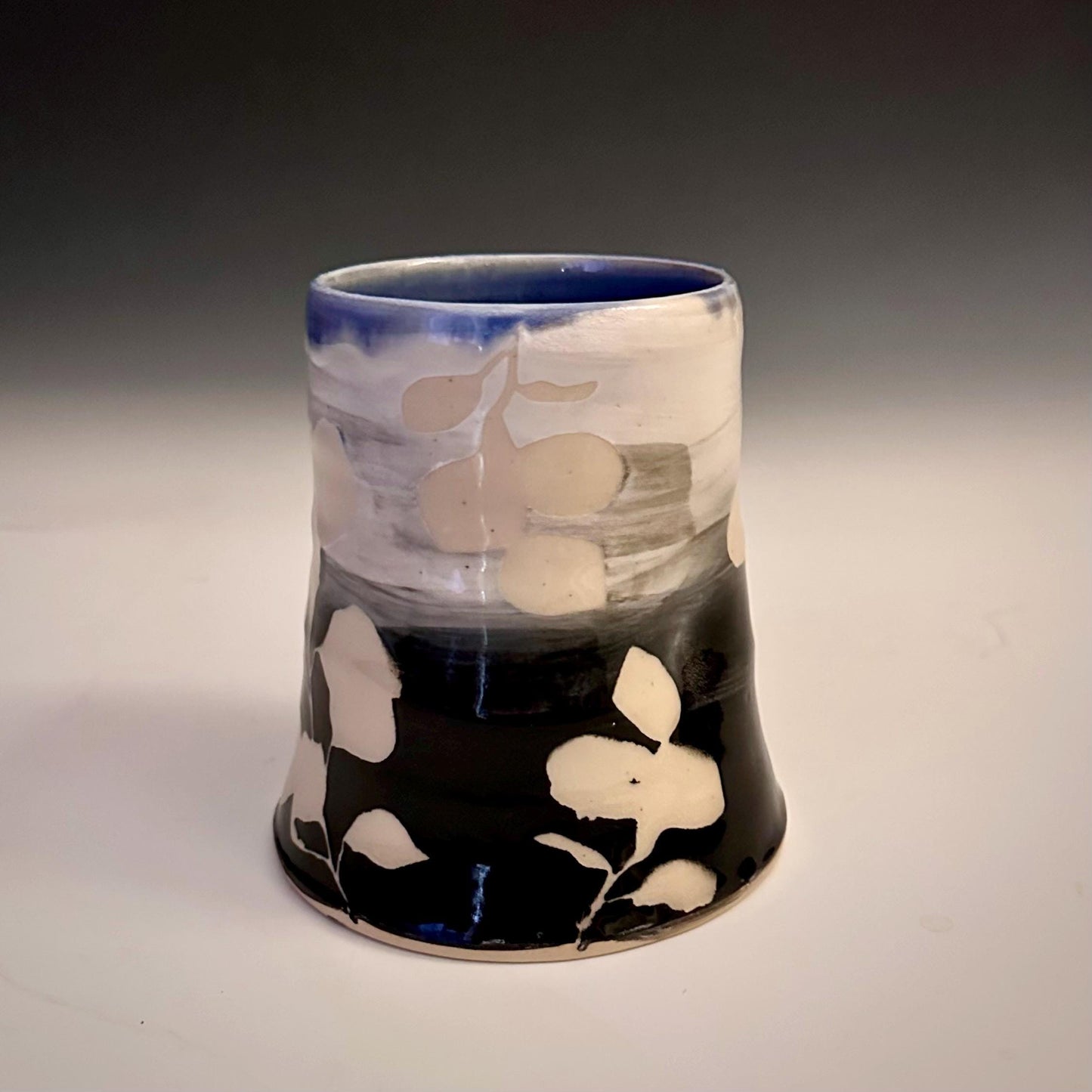 Ceramic Cup Mug Handleless Mug Stoneware Clay Cup Mug Aspen Leaves Black and White A2409