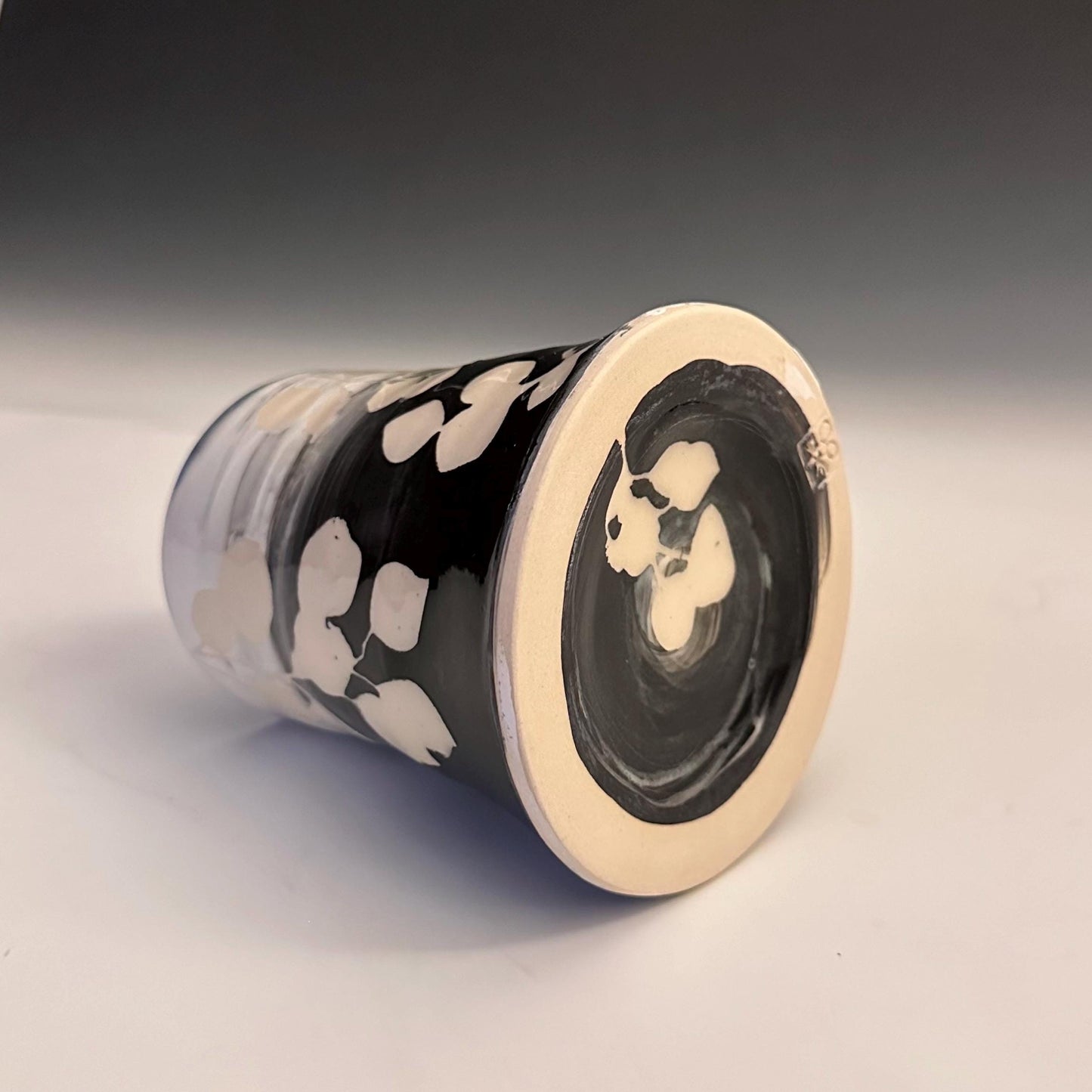 Ceramic Cup Mug Handleless Mug Stoneware Clay Cup Mug Aspen Leaves Black and White A2409