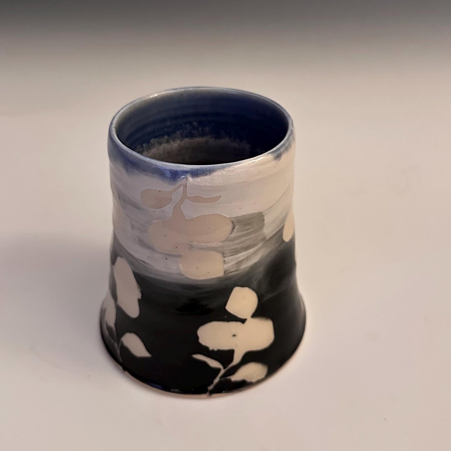 Ceramic Cup Mug Handleless Mug Stoneware Clay Cup Mug Aspen Leaves Black and White A2409
