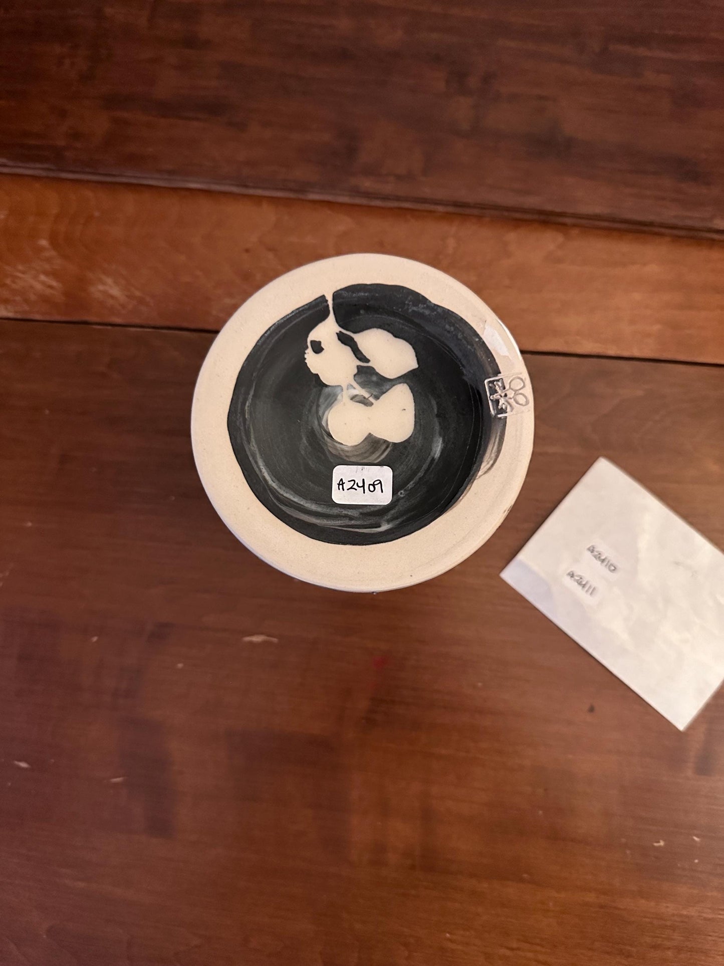 Ceramic Cup Mug Handleless Mug Stoneware Clay Cup Mug Aspen Leaves Black and White A2409
