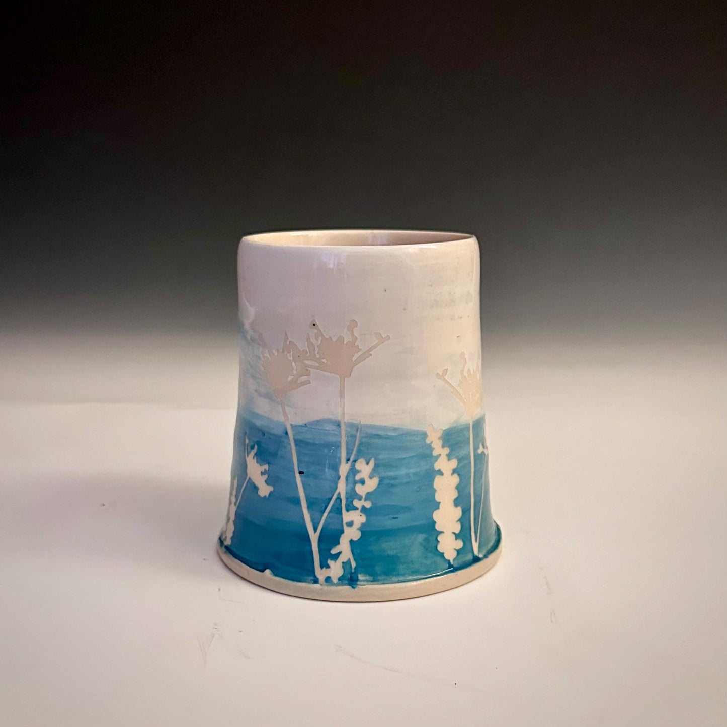 Ceramic Cup Mug Handleless Mug Stoneware Clay Cup Mug Aspen Leaves Black and White A2407