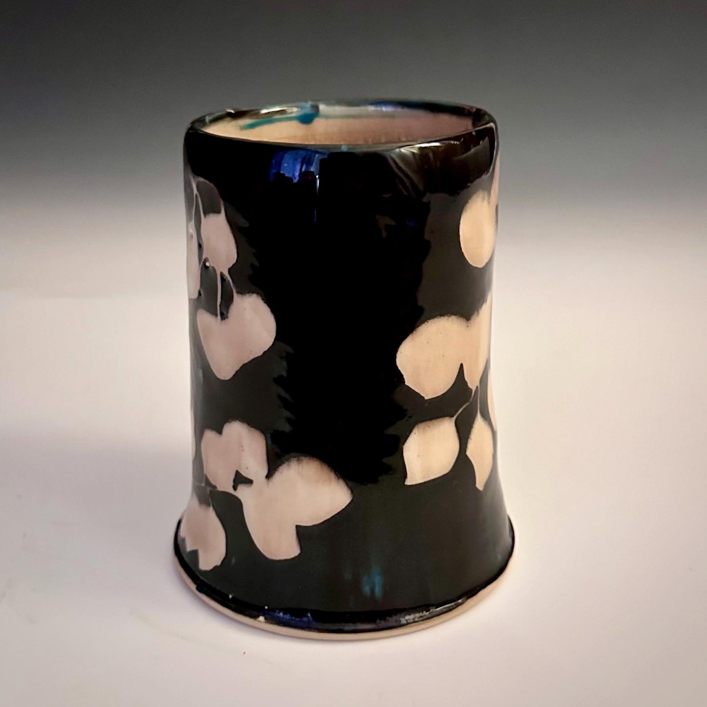 Ceramic Cup Mug Handleless Mug Stoneware Clay Cup Mug Aspen Leaves Black and White A2410