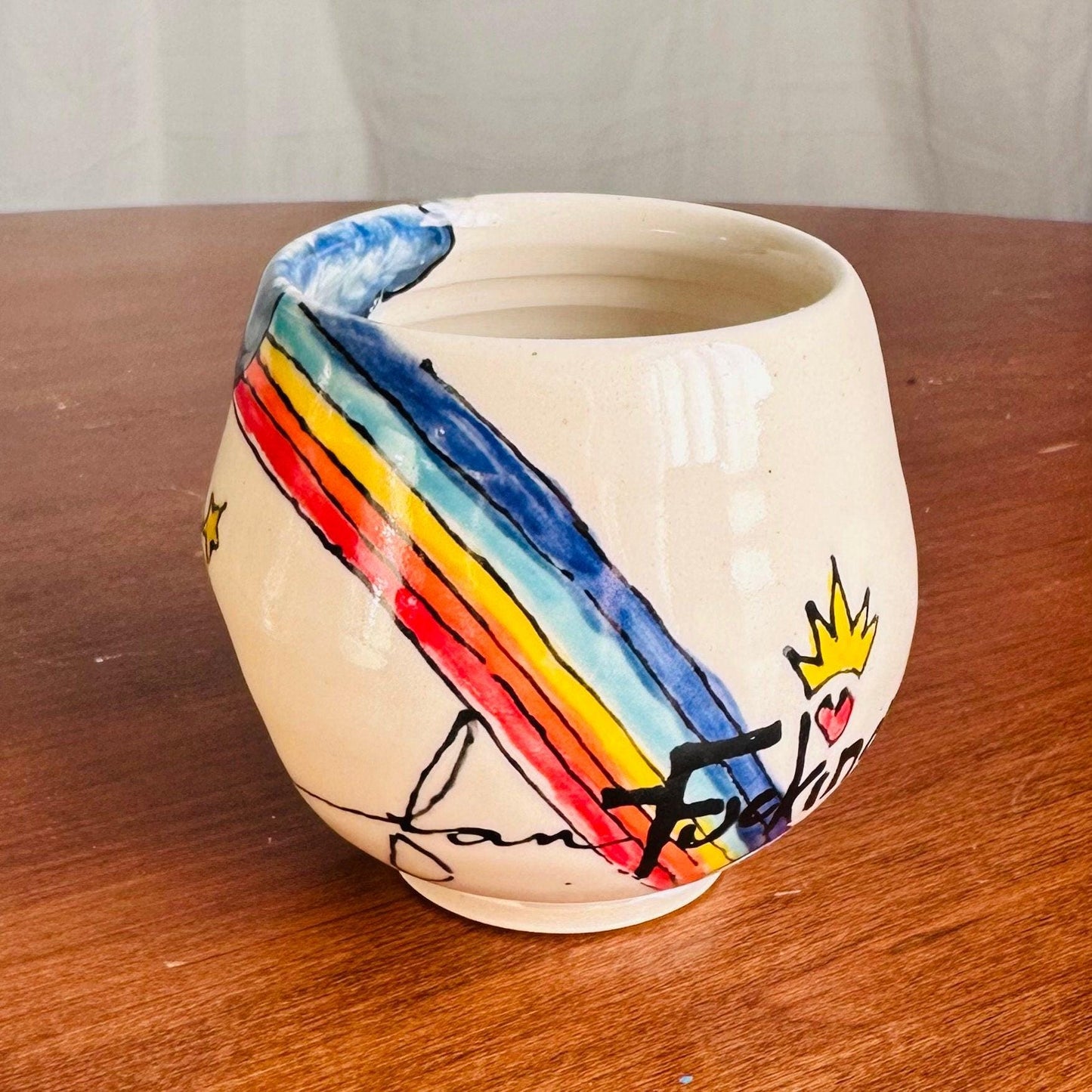 Ceramic Cup Teacup Wine Glass Rainbows Bird Words Curse Yunomi Tea Cup Mug