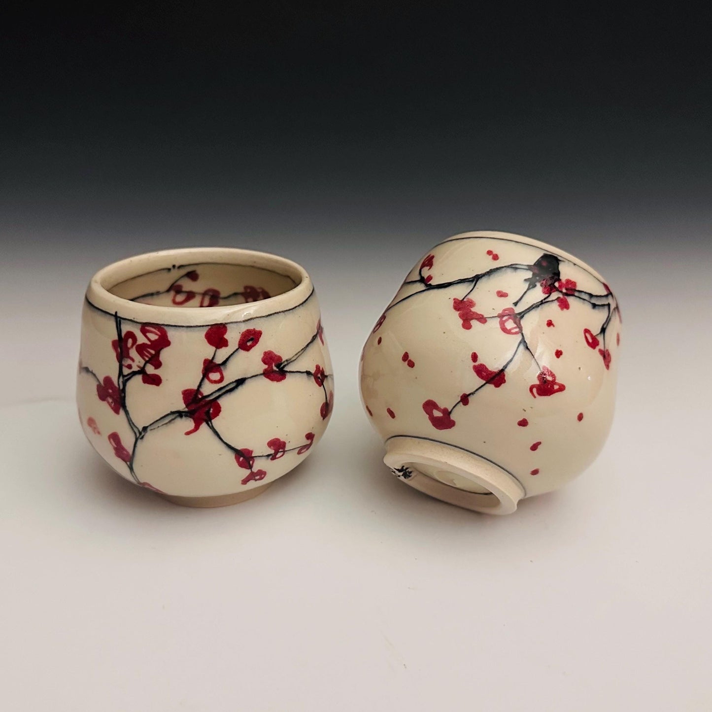 Set of 2 Cherry Blossom Cups, Japanese Inspir Yunomi or Teacup oct018