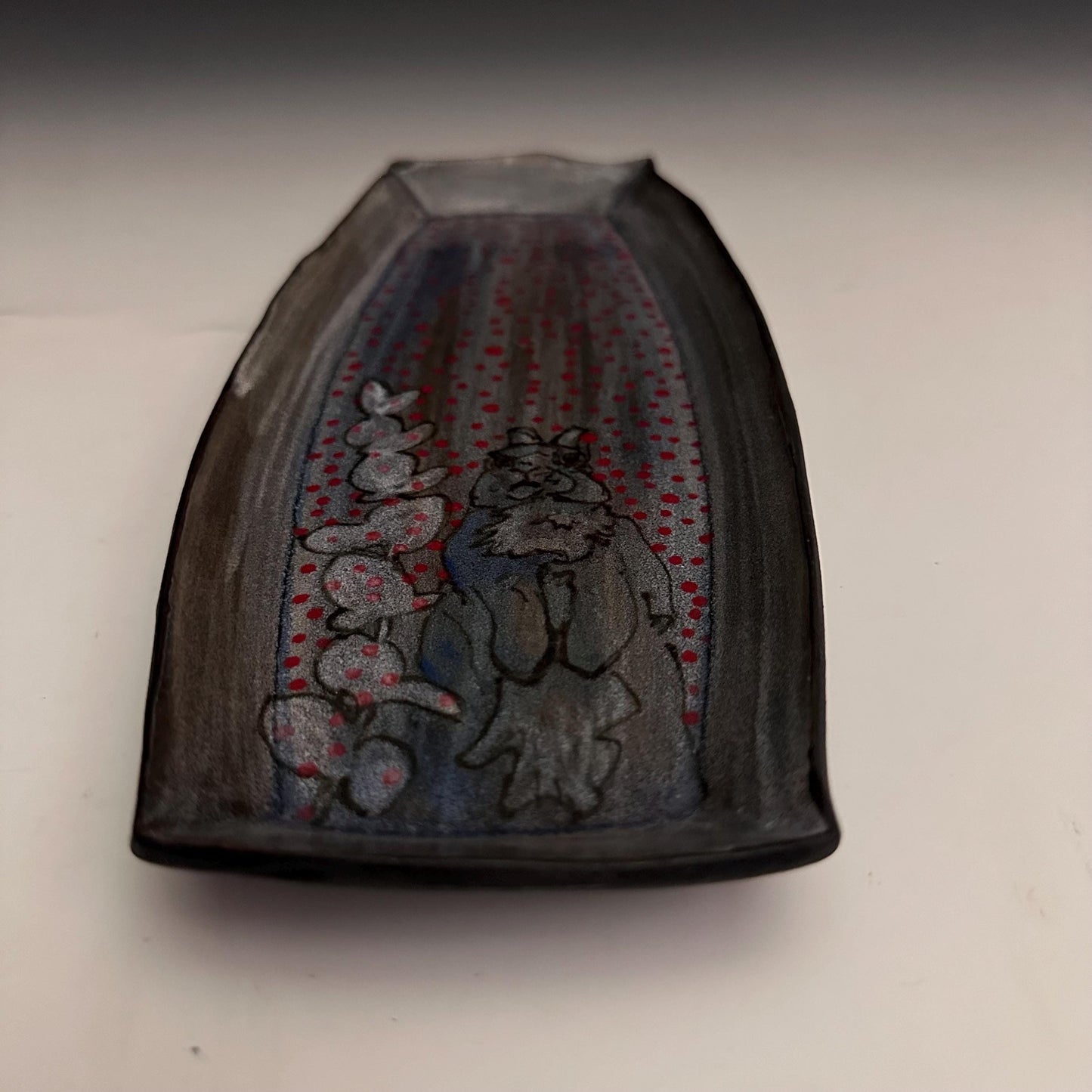 Rectangle Tray, Bunny Rabbit Plate Ceramic Tray , Hand Decorated oct022