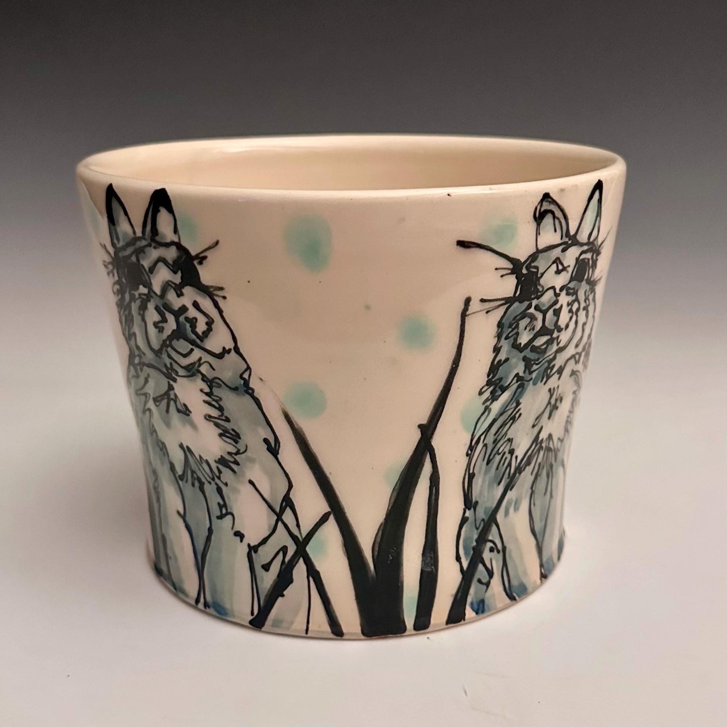 Twin Bunnies in the Grass Handmade Planter Pot