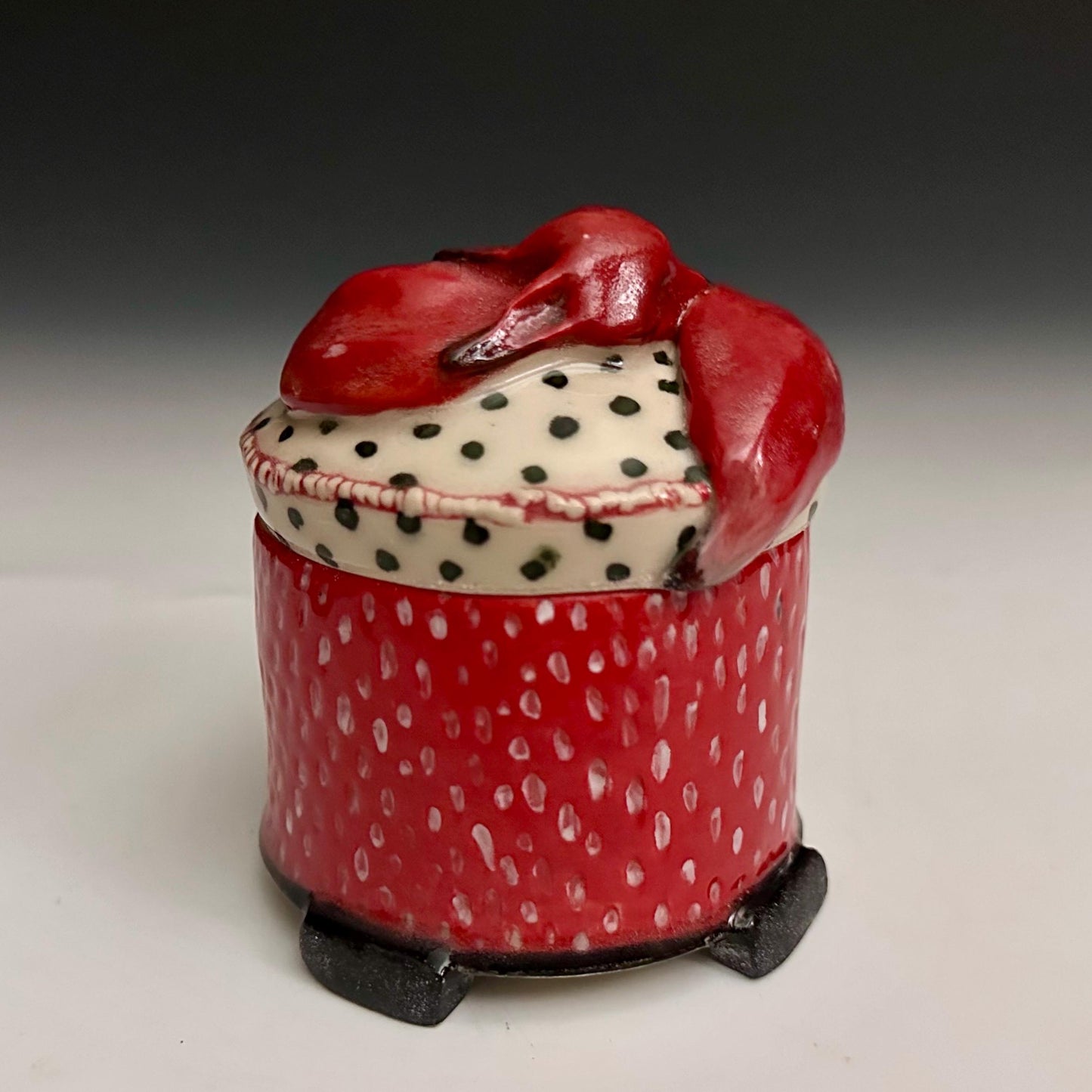 Red Fox Strawberry Jewelry Box Handmade Clay Box