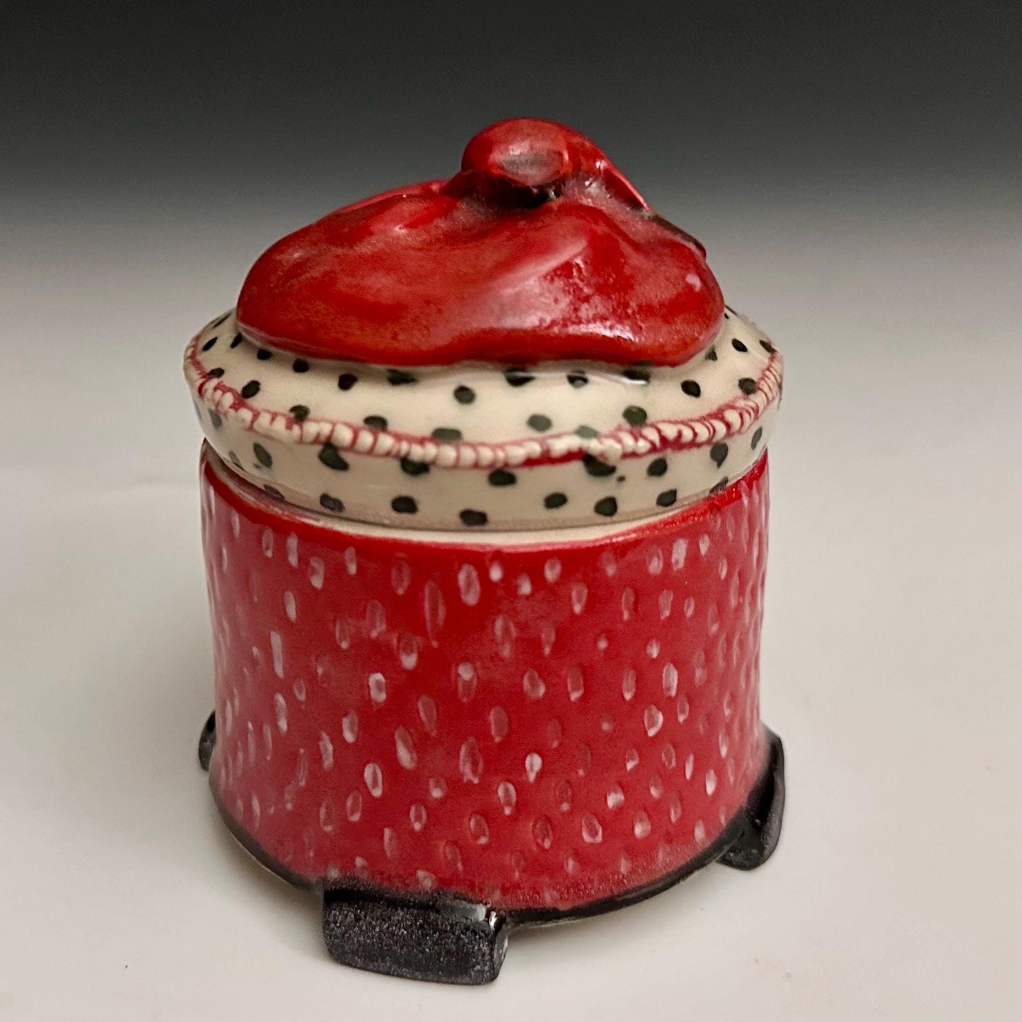 Red Fox Strawberry Jewelry Box Handmade Clay Box