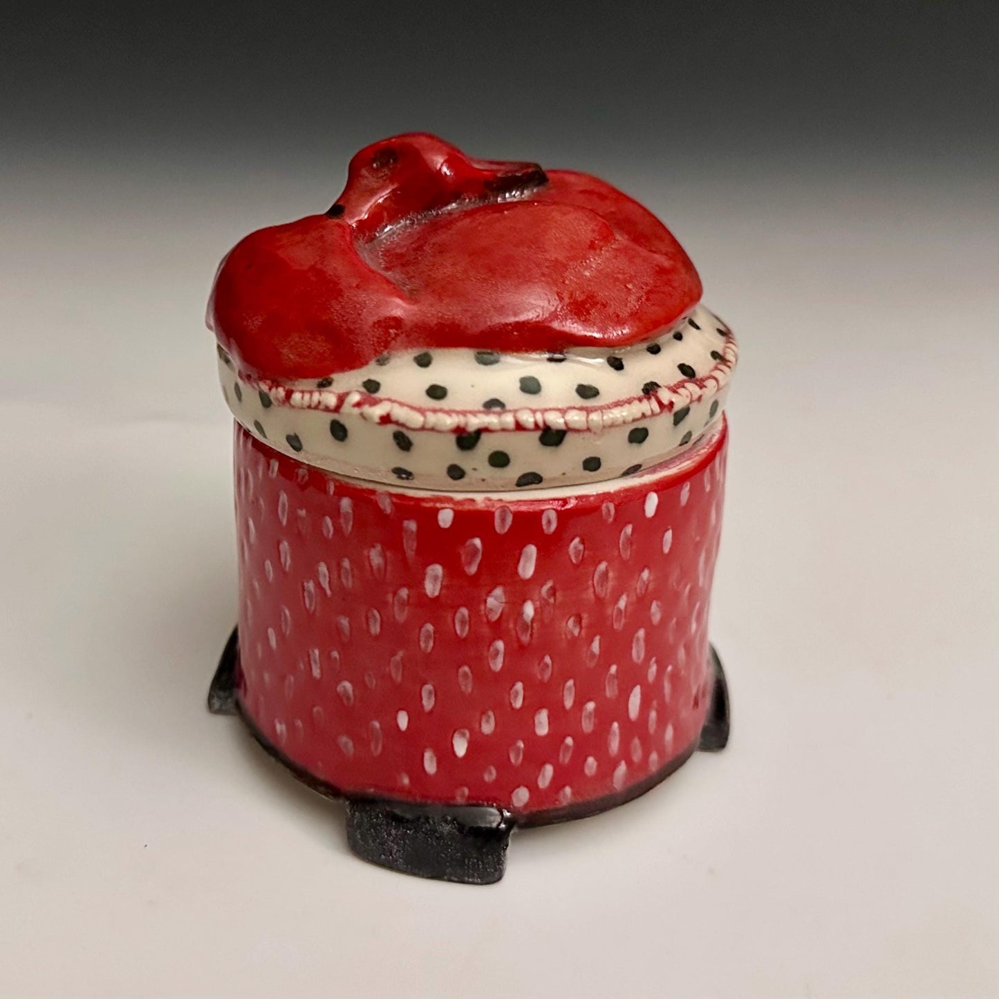 Red Fox Strawberry Jewelry Box Handmade Clay Box