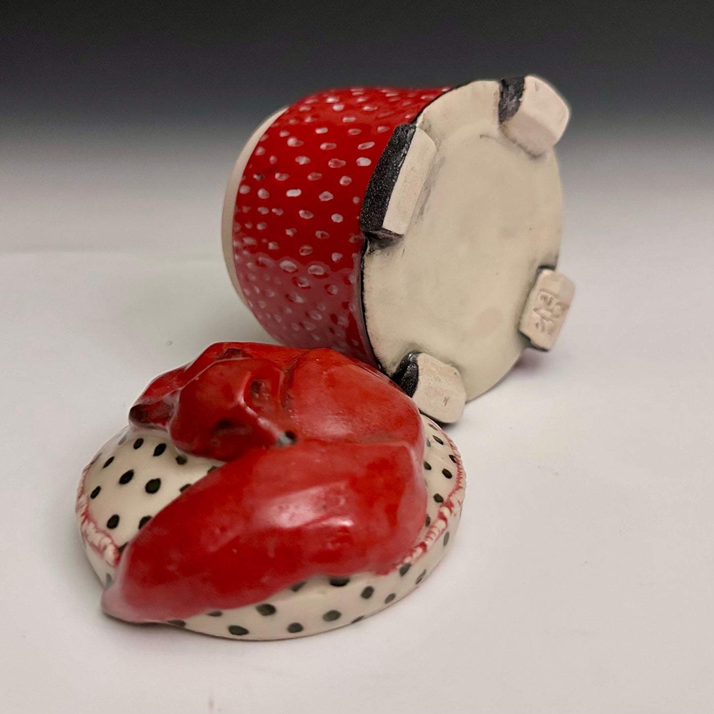 Red Fox Strawberry Jewelry Box Handmade Clay Box