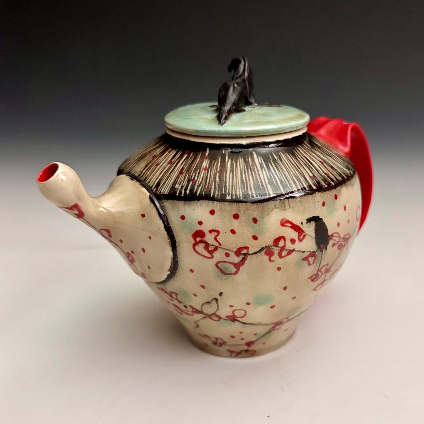 Cherry Blossom Bunny Polka Dot Teapot Personal Teapot