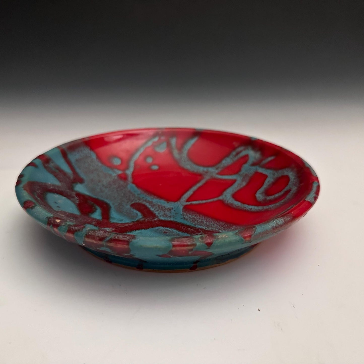 Handmade Stoneware Plate Red and Turquoise 69D