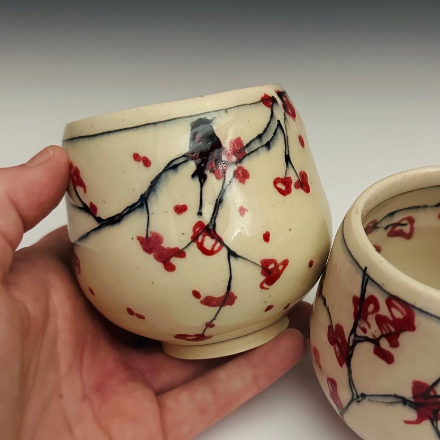 Set of 2 Cherry Blossom Cups, Japanese Inspir Yunomi or Teacup oct018