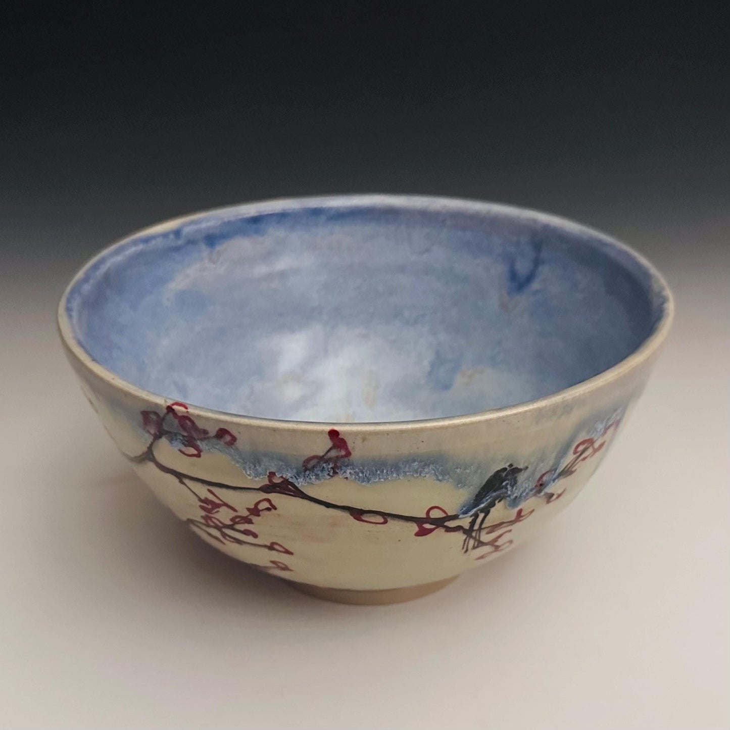Large Serving Bowl, Cherry Blossom Design Blue Glaze Fruit Bowl Oct020