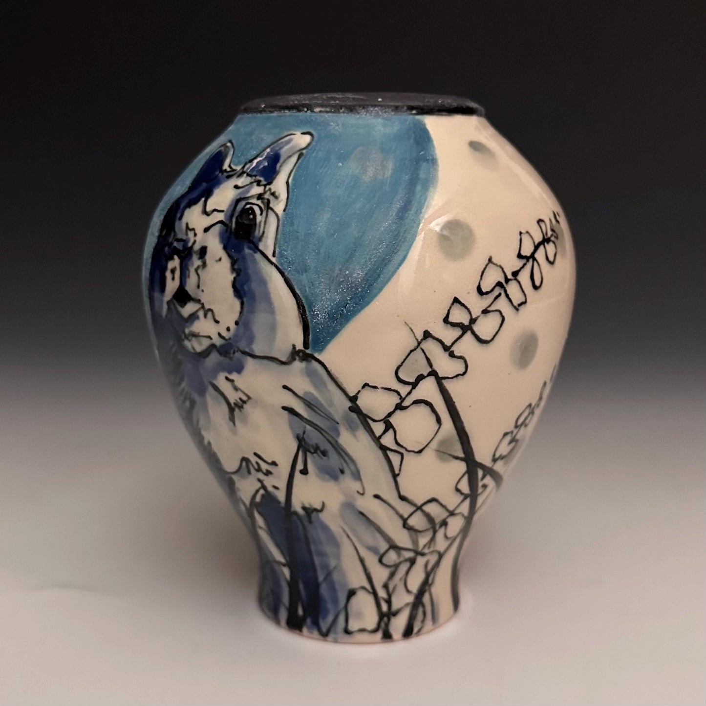 Pottery Vase Bunny in the Moonlight Vase Illustrated Vase N010