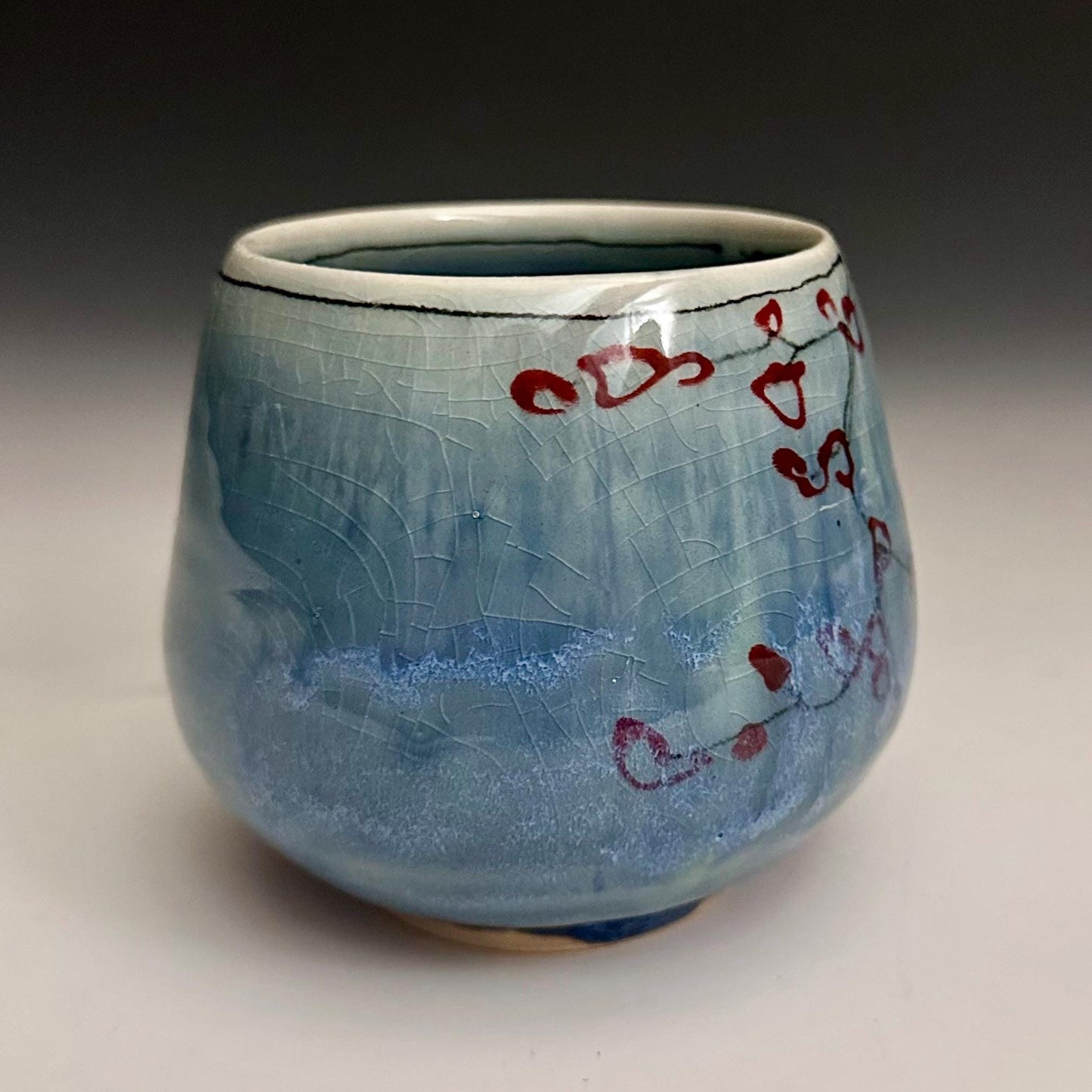 Yunomi Pottery Cup Rain and Cherry Blossom Blue Handmade Mug N013