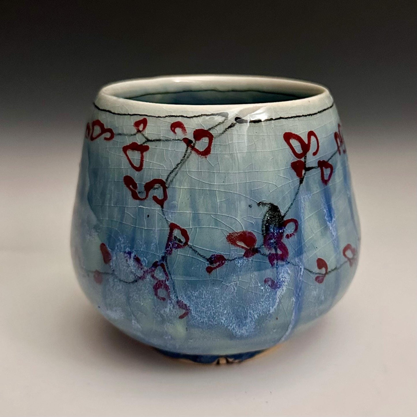 Yunomi Pottery Cup Rain and Cherry Blossom Blue Handmade Mug N013