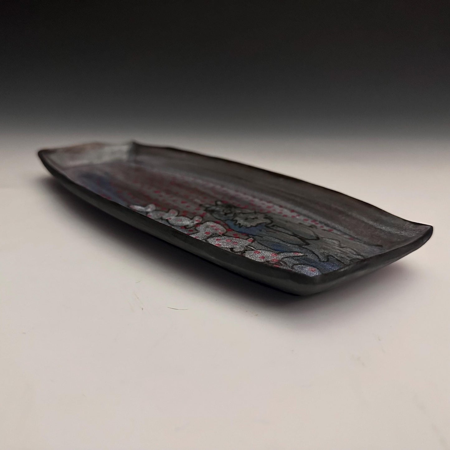 Rectangle Tray, Bunny Rabbit Plate Ceramic Tray , Hand Decorated oct022