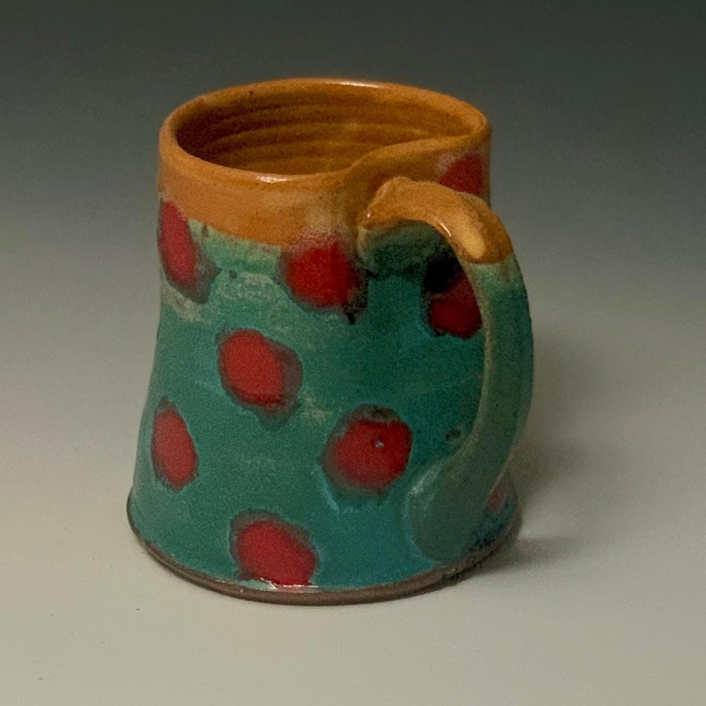 Rustic Red & Turquoise Polka Dot Stoneware Mug - Handcrafted Coffee Cup 9