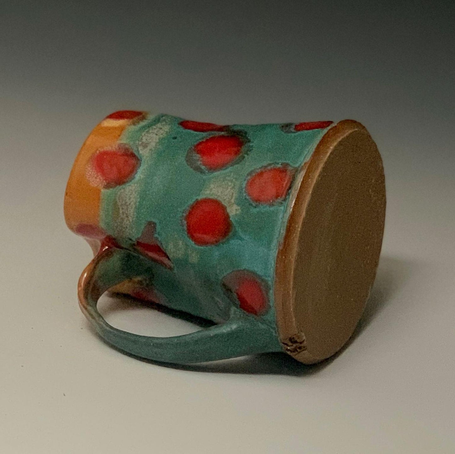 Rustic Red & Turquoise Polka Dot Stoneware Mug - Handcrafted Coffee Cup 9