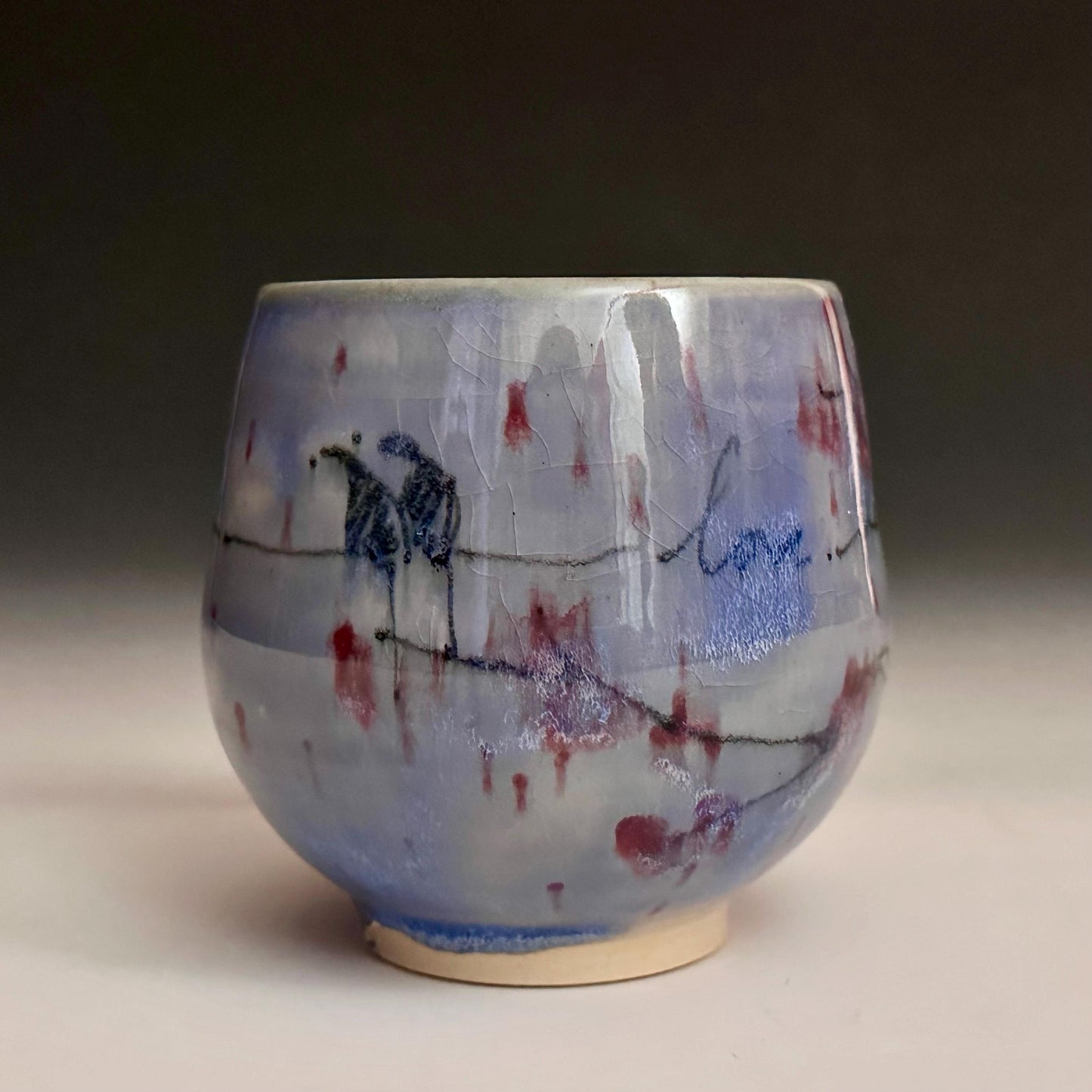 Rain and Cherry Blossom Blue Handmade Mug N013