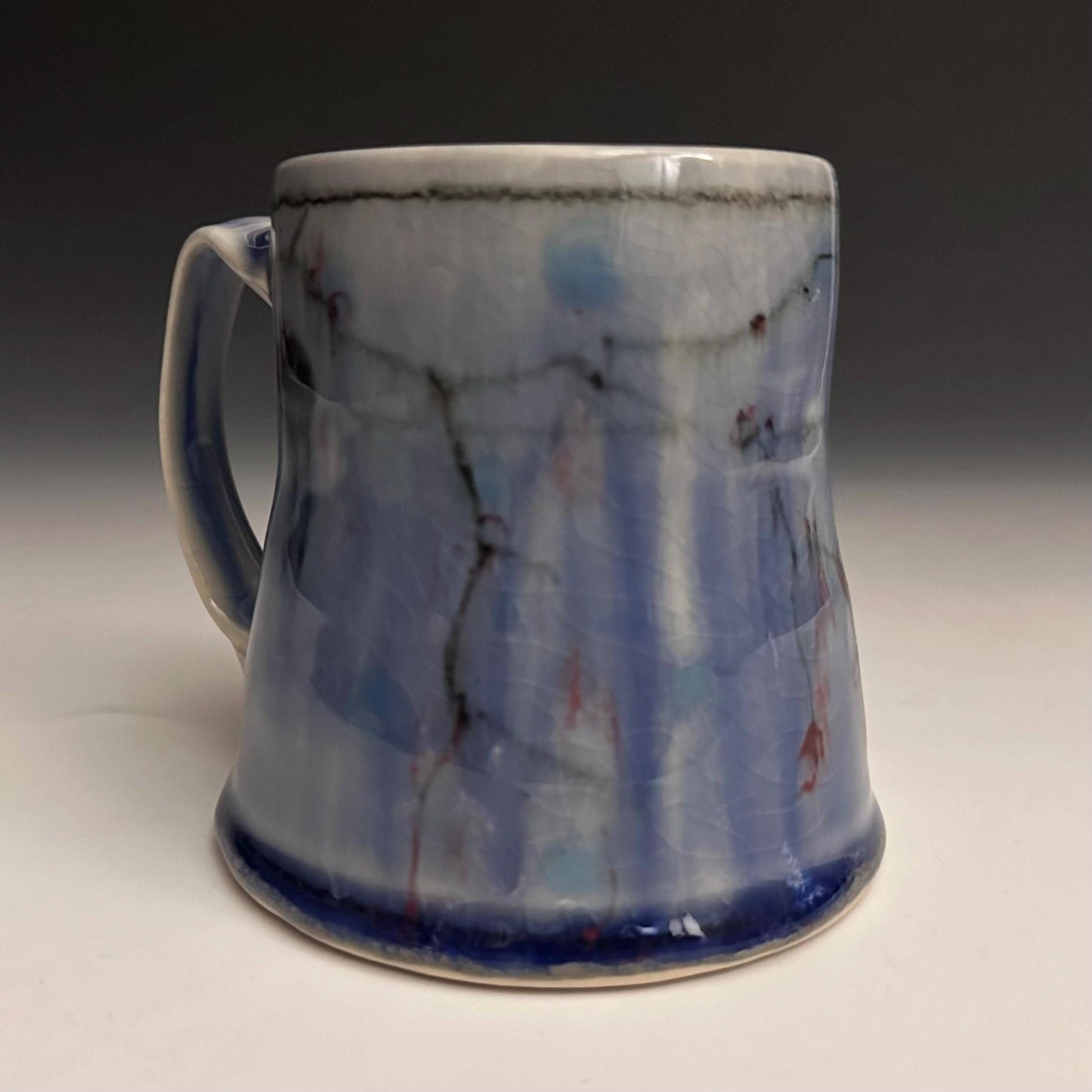 Pottery Mug Blue Coffee Cup Stoneware Mug Handmade Pottery Mug Red Cherry Blossom Polka Dots NO14