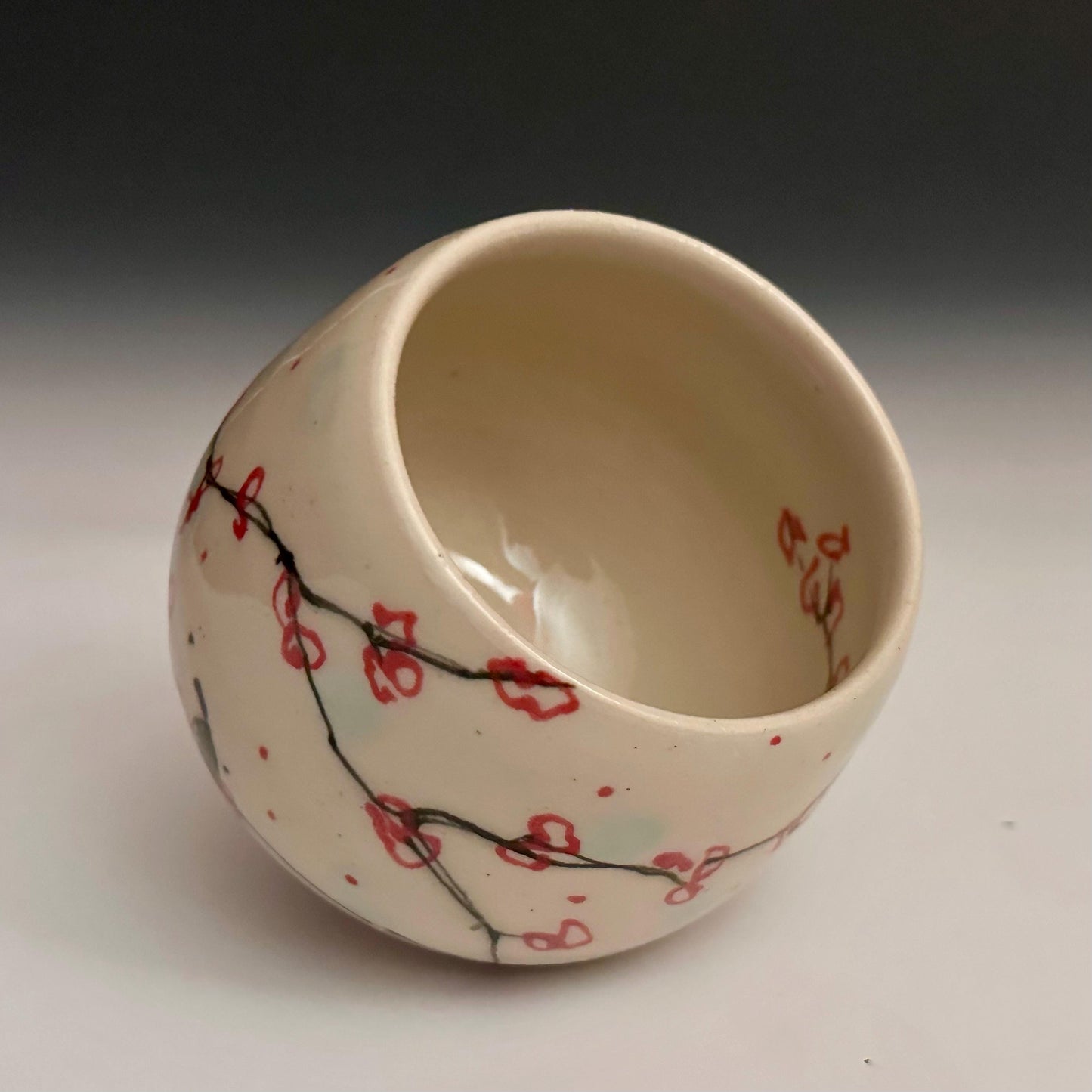 Cherry Blossom Yunomi Handleless Mug Wine Glass Red Flowers A2425